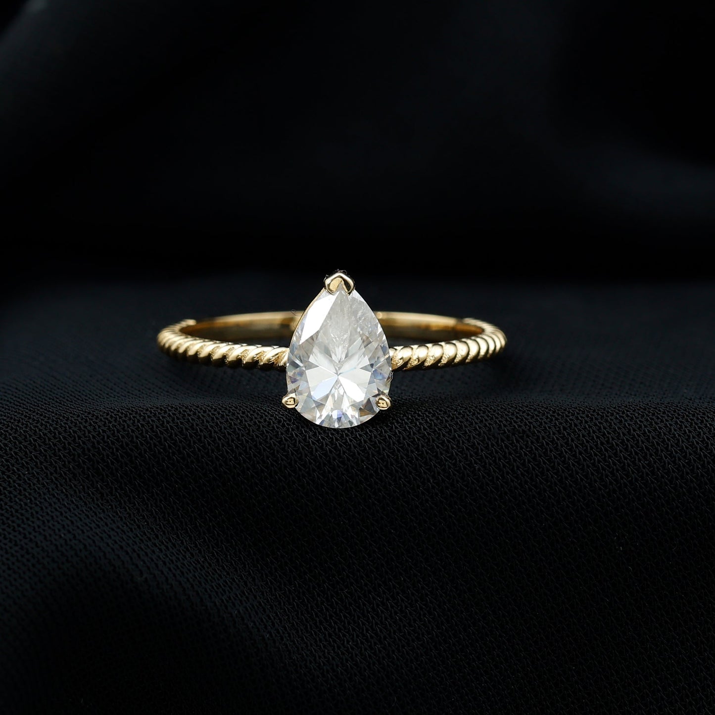 Brilliant Cut Solitaire Moissanite Pear Shaped Engagement Ring