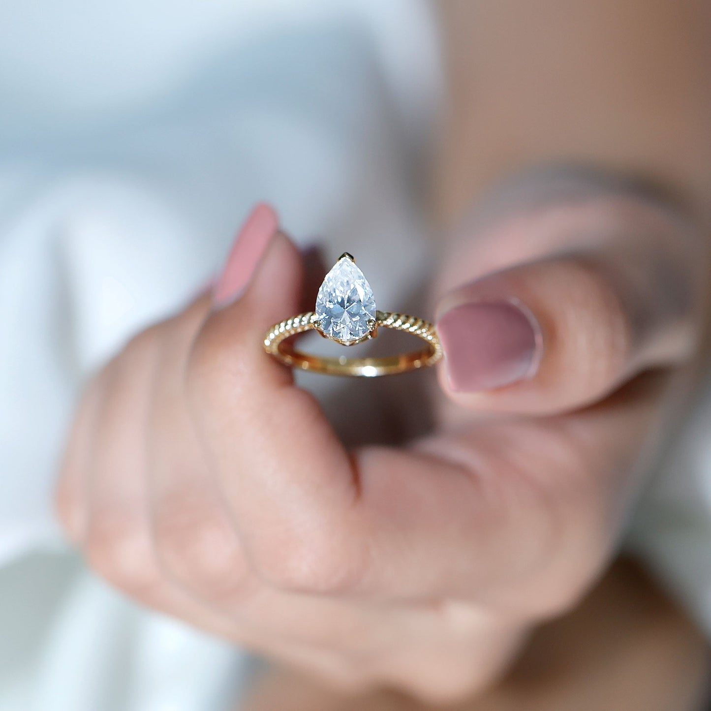 Brilliant Cut Solitaire Moissanite Pear Shaped Engagement Ring