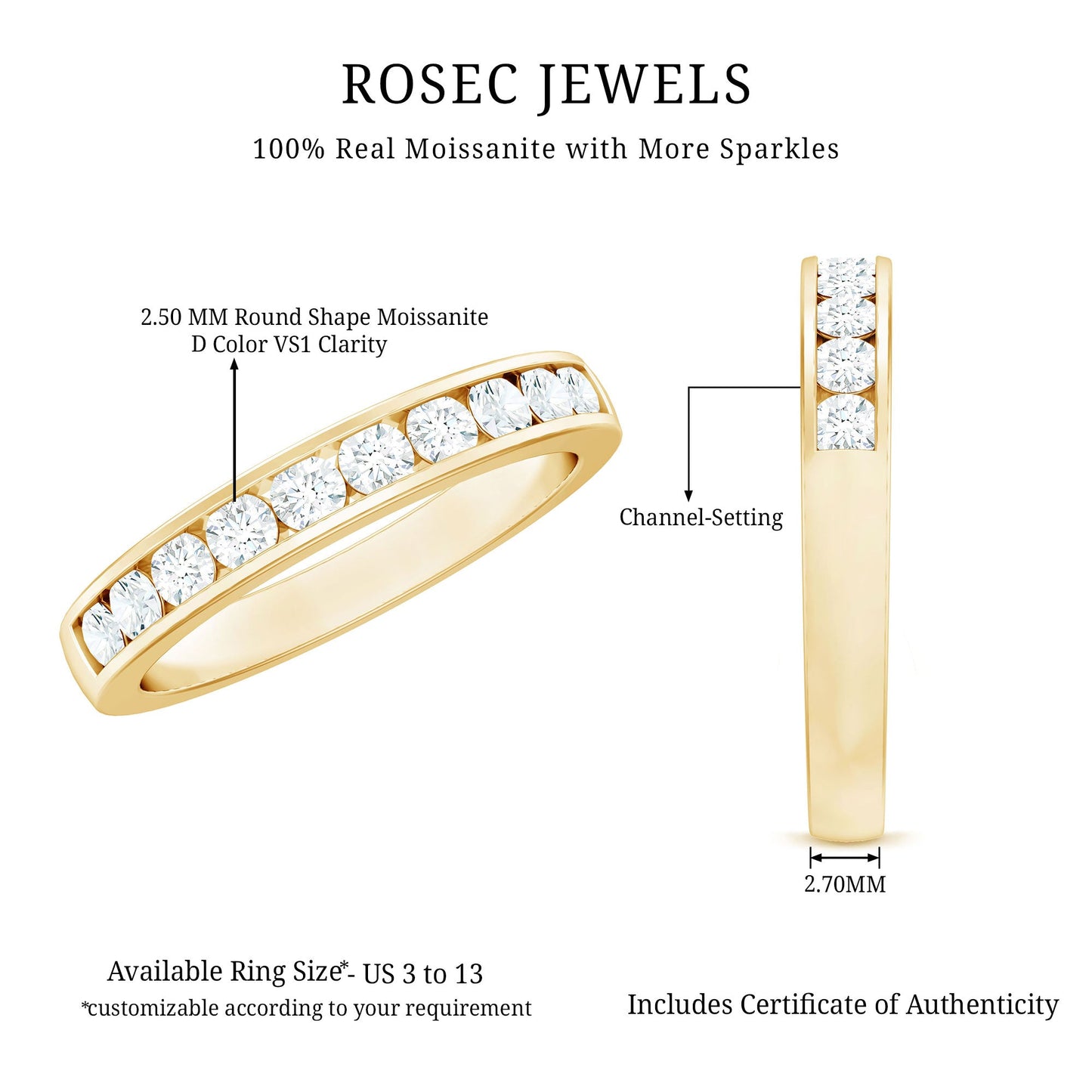 Channel Set Moissanite Half Eternity Band Ring