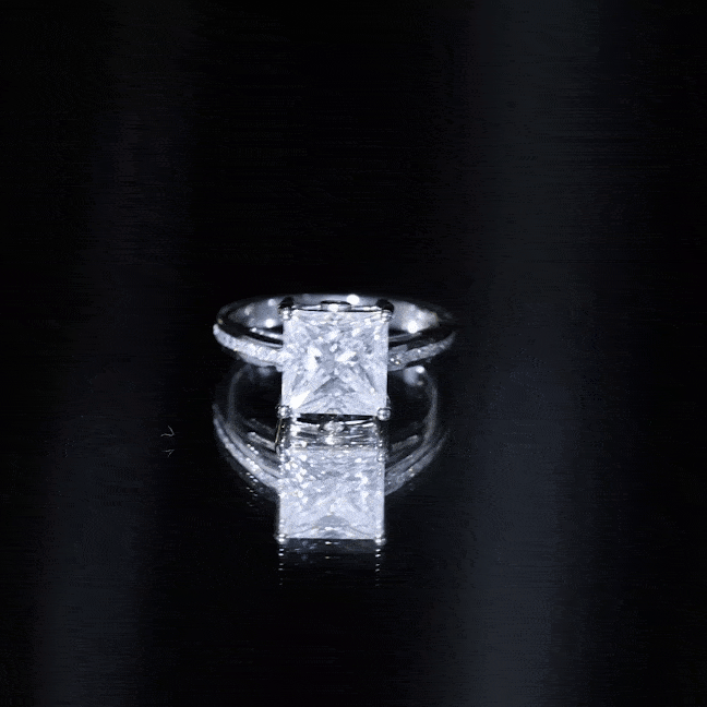Solitaire Moissanite Princess Cut Engagement Ring with Side Stones