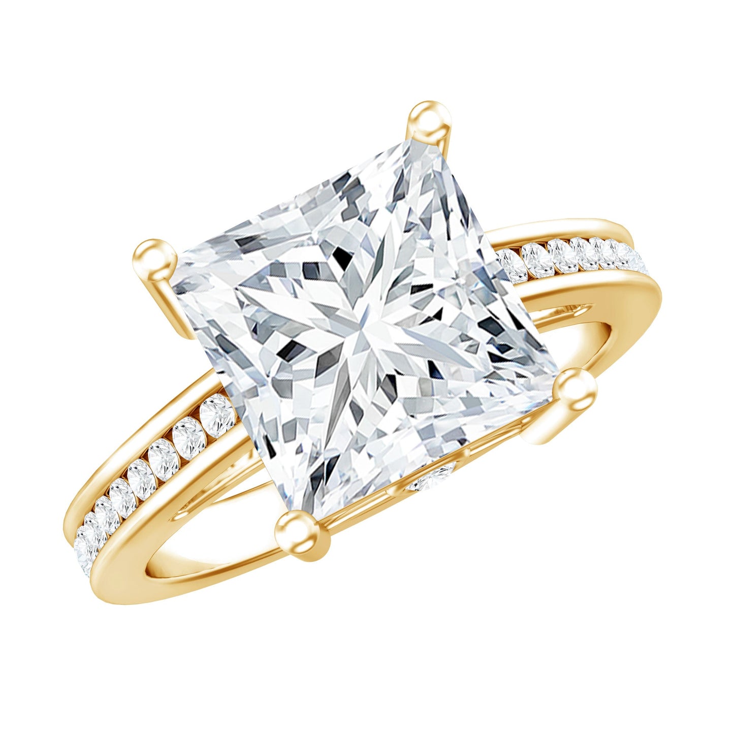 Solitaire Moissanite Princess Cut Engagement Ring with Side Stones