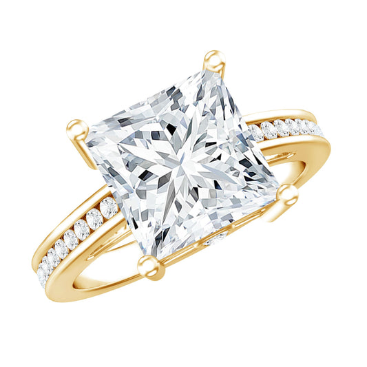 Solitaire Moissanite Princess Cut Engagement Ring with Side Stones