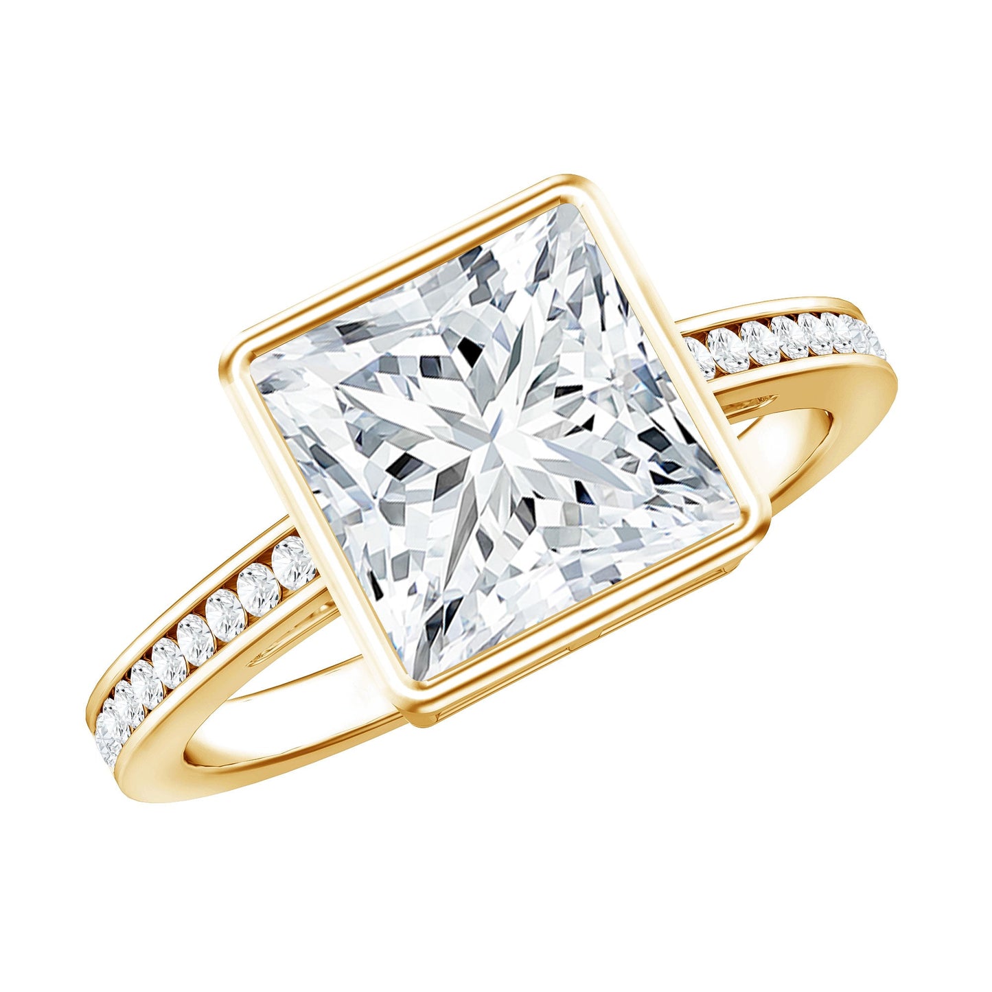 3 CT Moissanite Bezel Set Engagement Ring with Channel Set