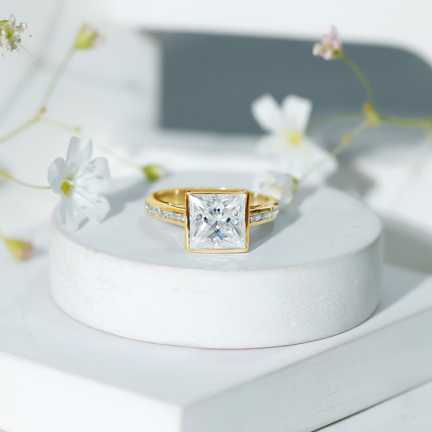 3 CT Moissanite Bezel Set Engagement Ring with Channel Set
