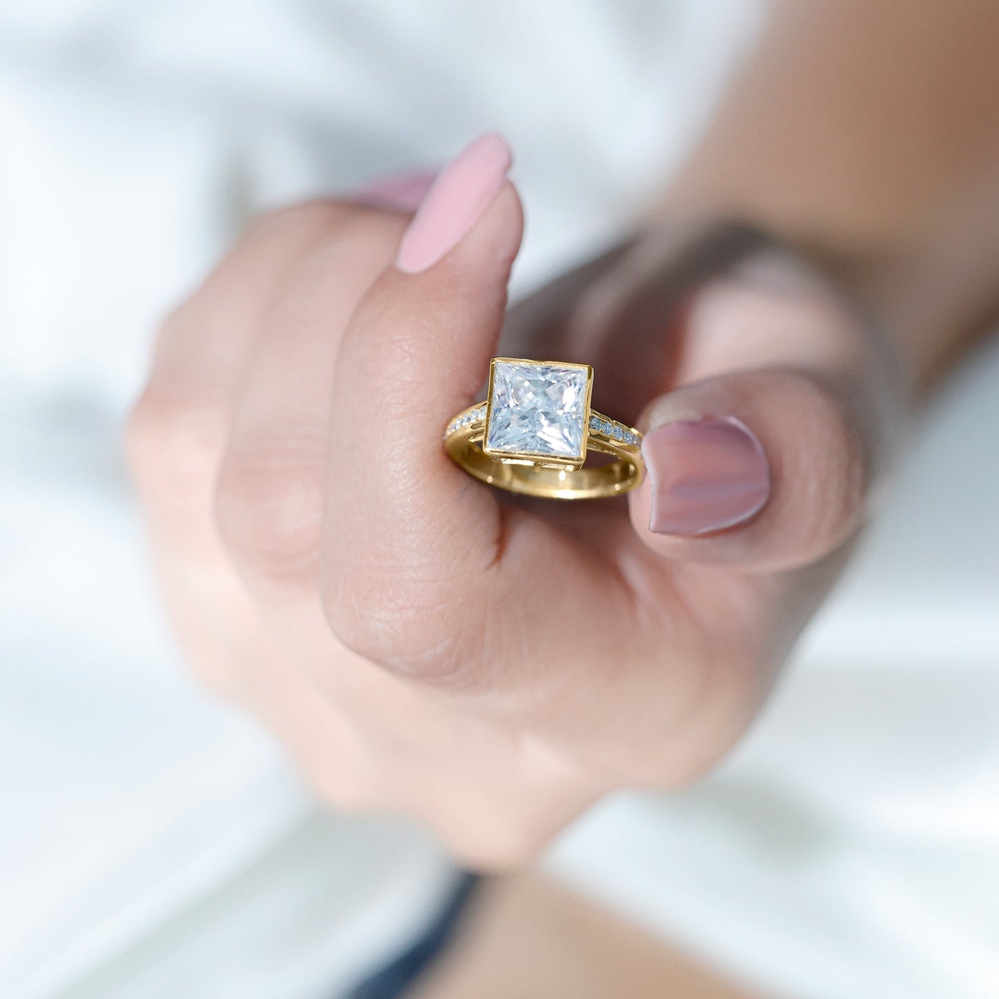3 CT Moissanite Bezel Set Engagement Ring with Channel Set
