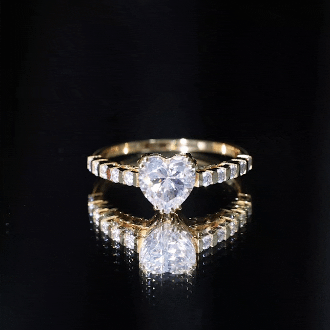 Certified 2 Carat Moissanite Heart Engagement Ring with Side Stones