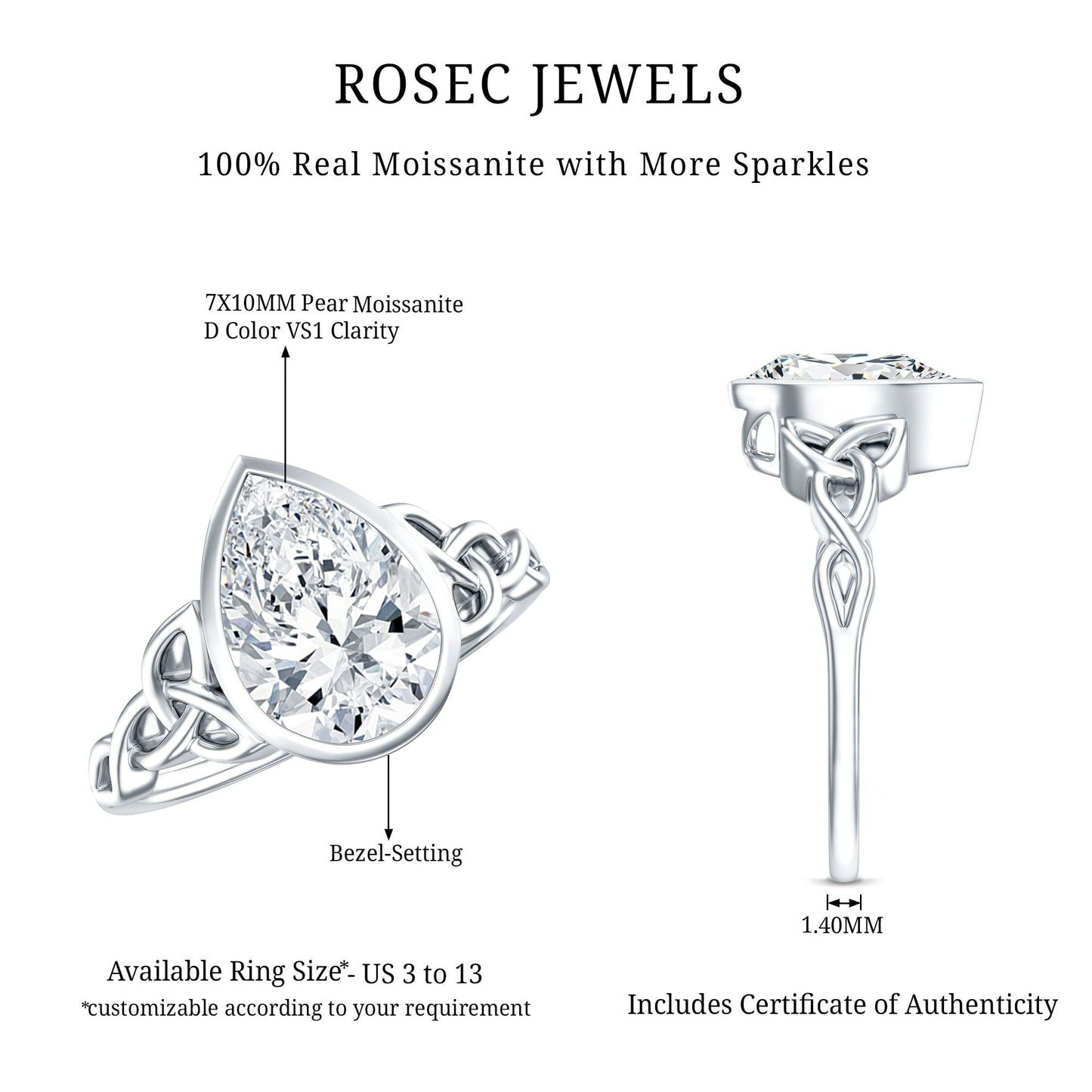 2.2 Carat Pear Shape Moissanite Celtic Knot Engagement Ring