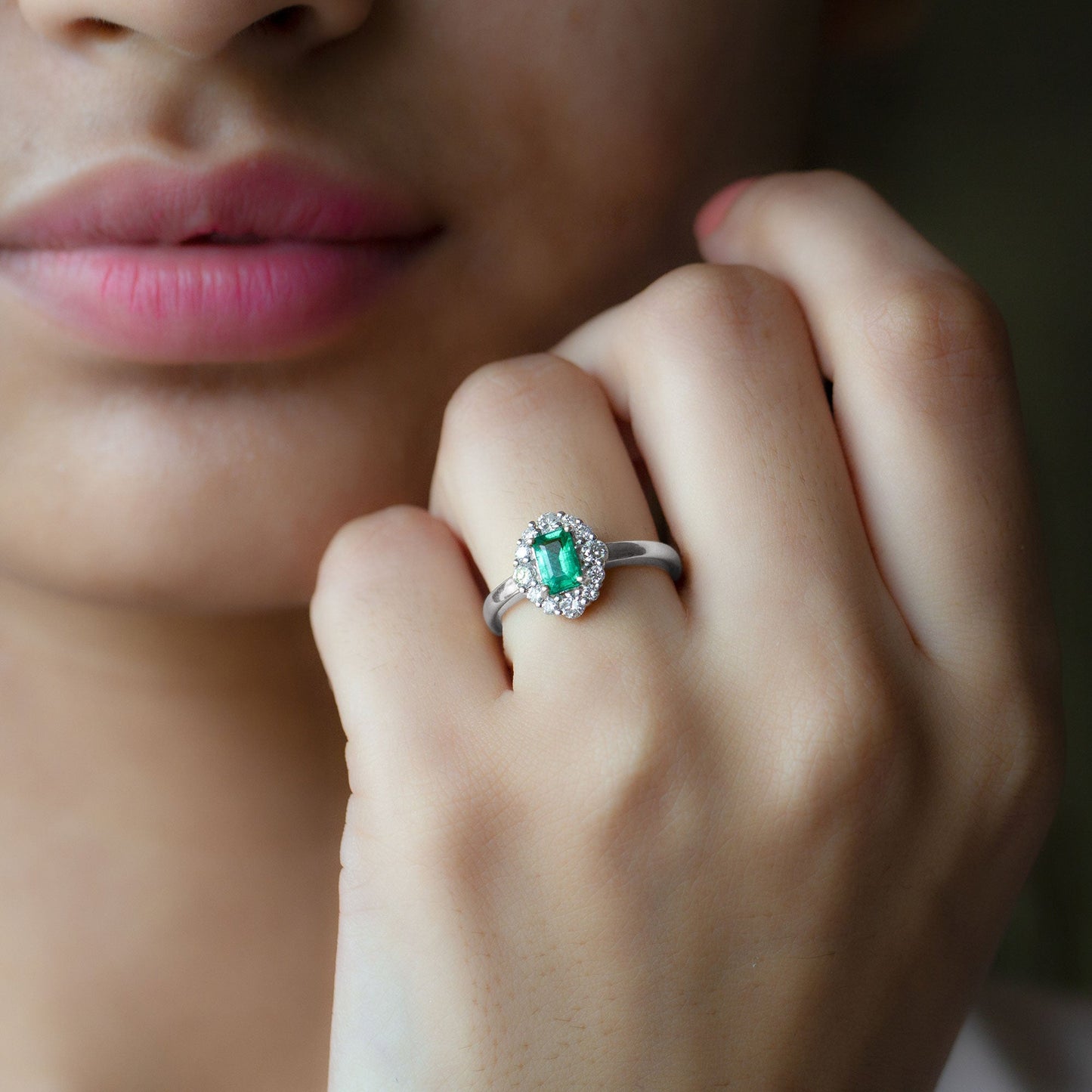 Classic Emerald Cut Emerald Engagement Ring with Diamond Halo