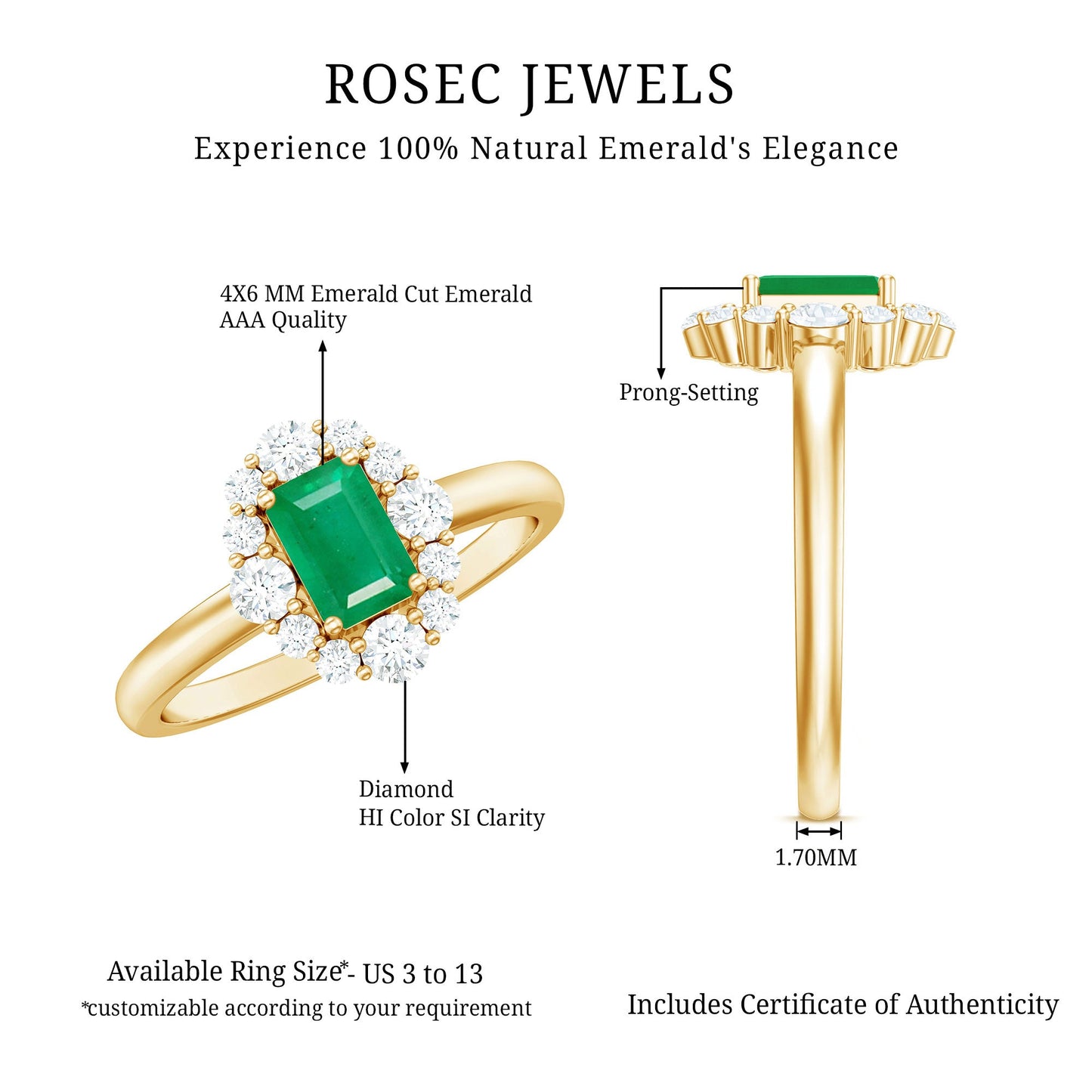 Classic Emerald Cut Emerald Engagement Ring with Diamond Halo