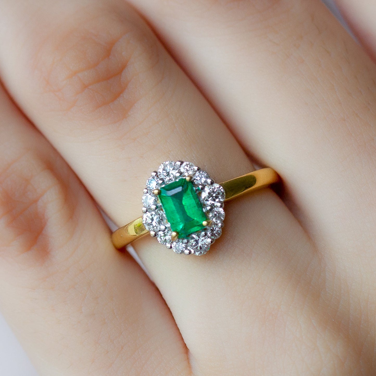 Classic Emerald Cut Emerald Engagement Ring with Diamond Halo