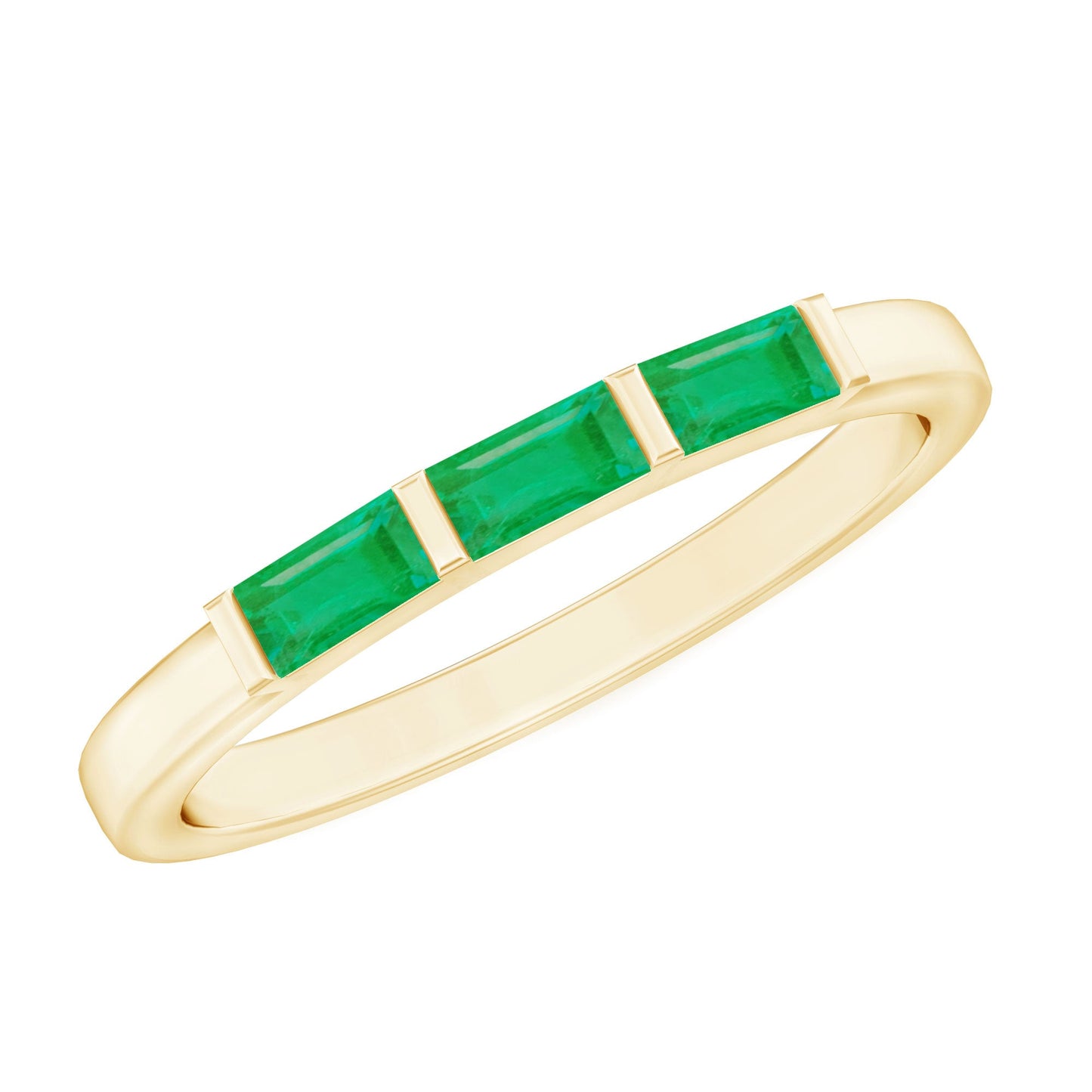 Baguette Cut Real Emerald 3 Stone Ring with Certificate
