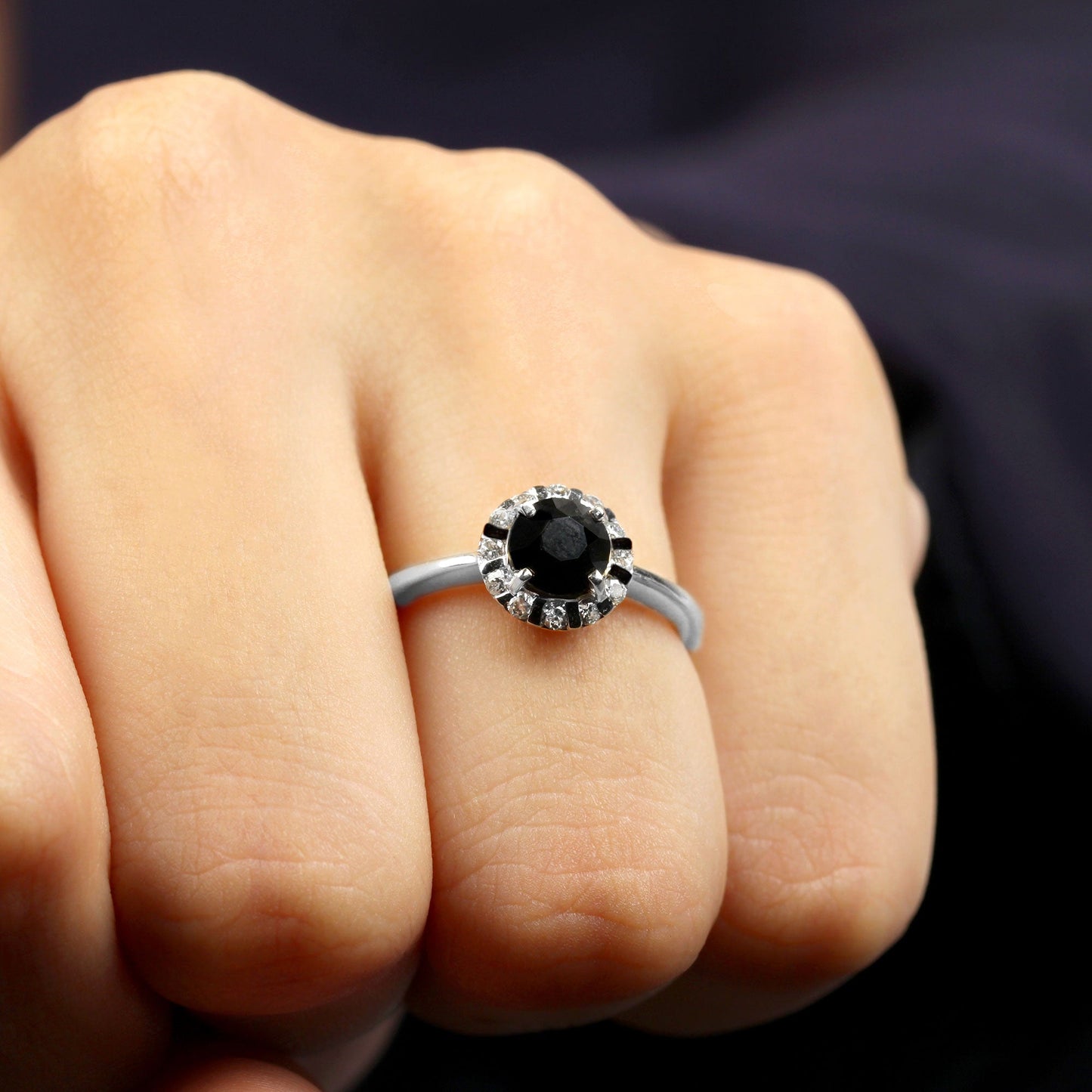 1.3 Carat Lab Created Black and White Diamond Halo Engagement Ring
