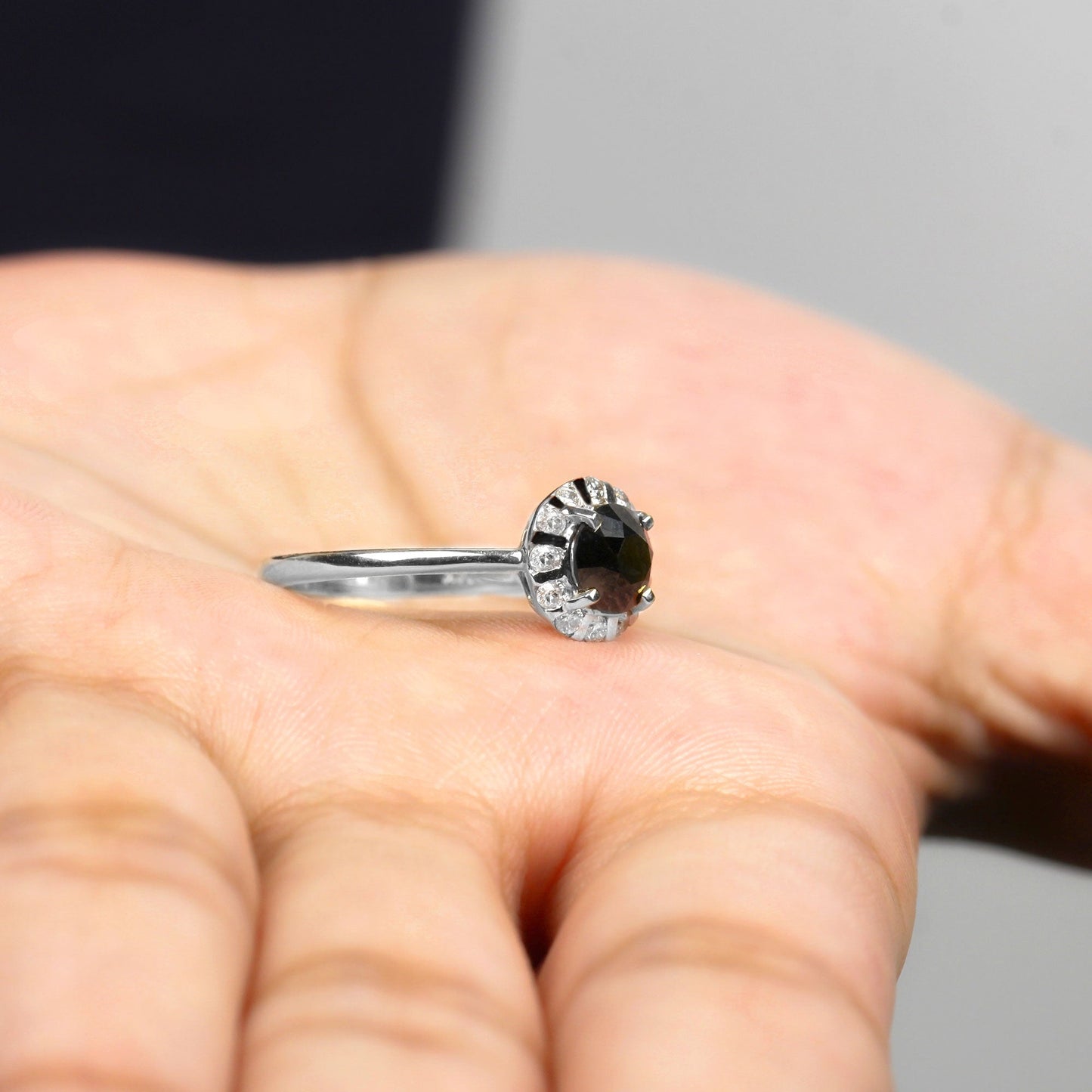 1.3 Carat Lab Created Black and White Diamond Halo Engagement Ring