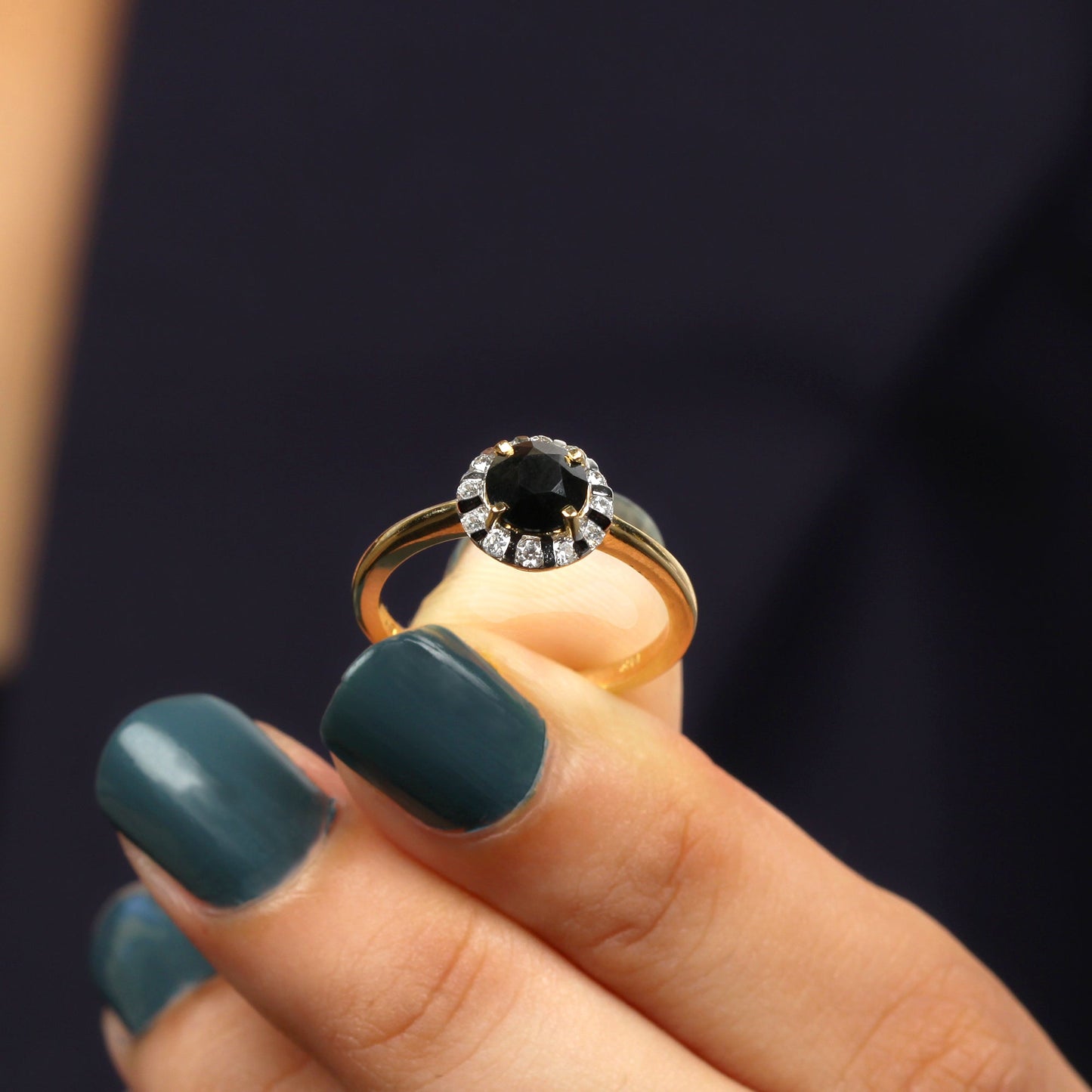 1.3 Carat Lab Created Black and White Diamond Halo Engagement Ring