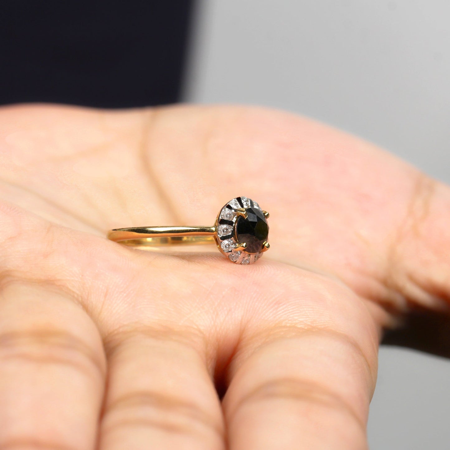 1.3 Carat Lab Created Black and White Diamond Halo Engagement Ring