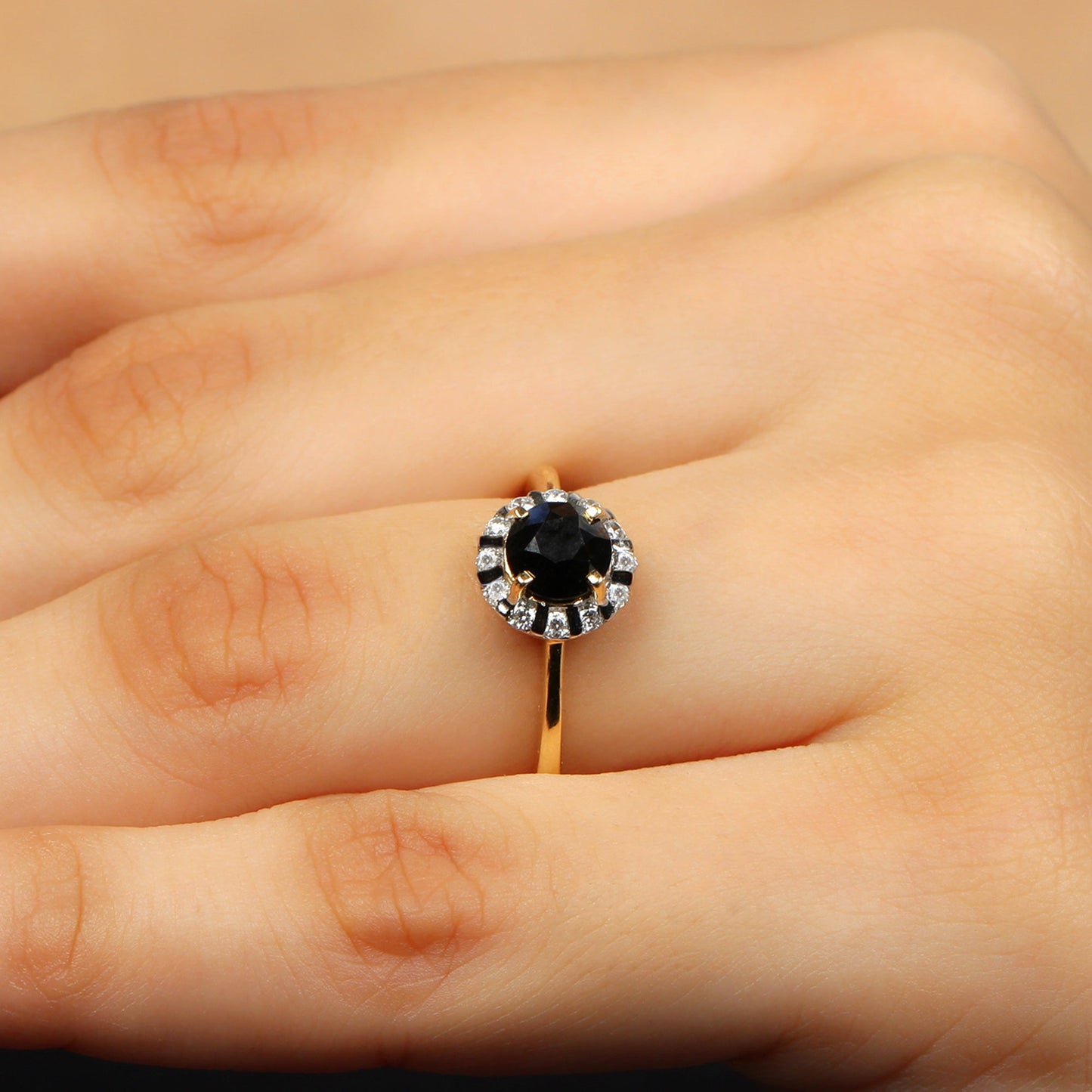 1.3 Carat Lab Created Black and White Diamond Halo Engagement Ring