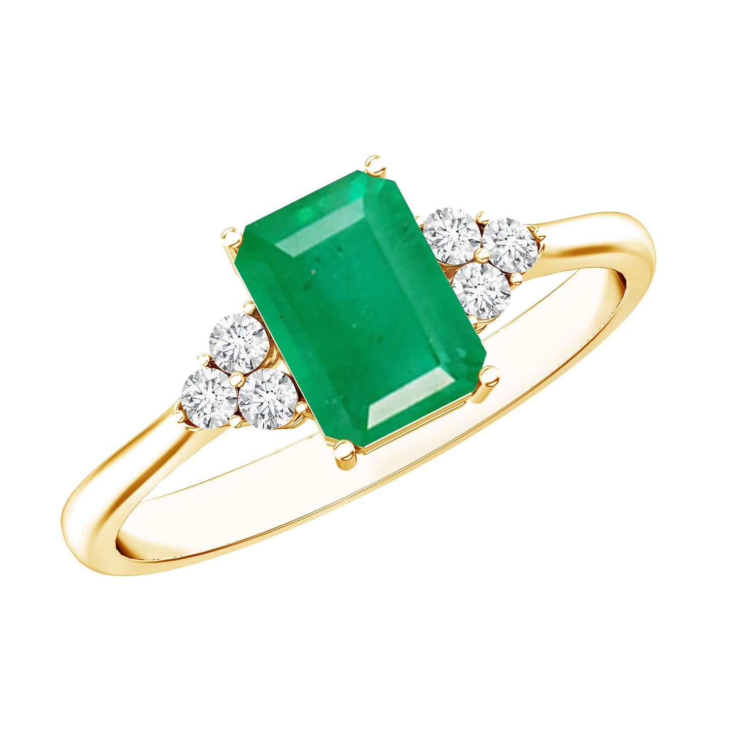 Octagon Cut Emerald Engagement Ring with Diamond Trio