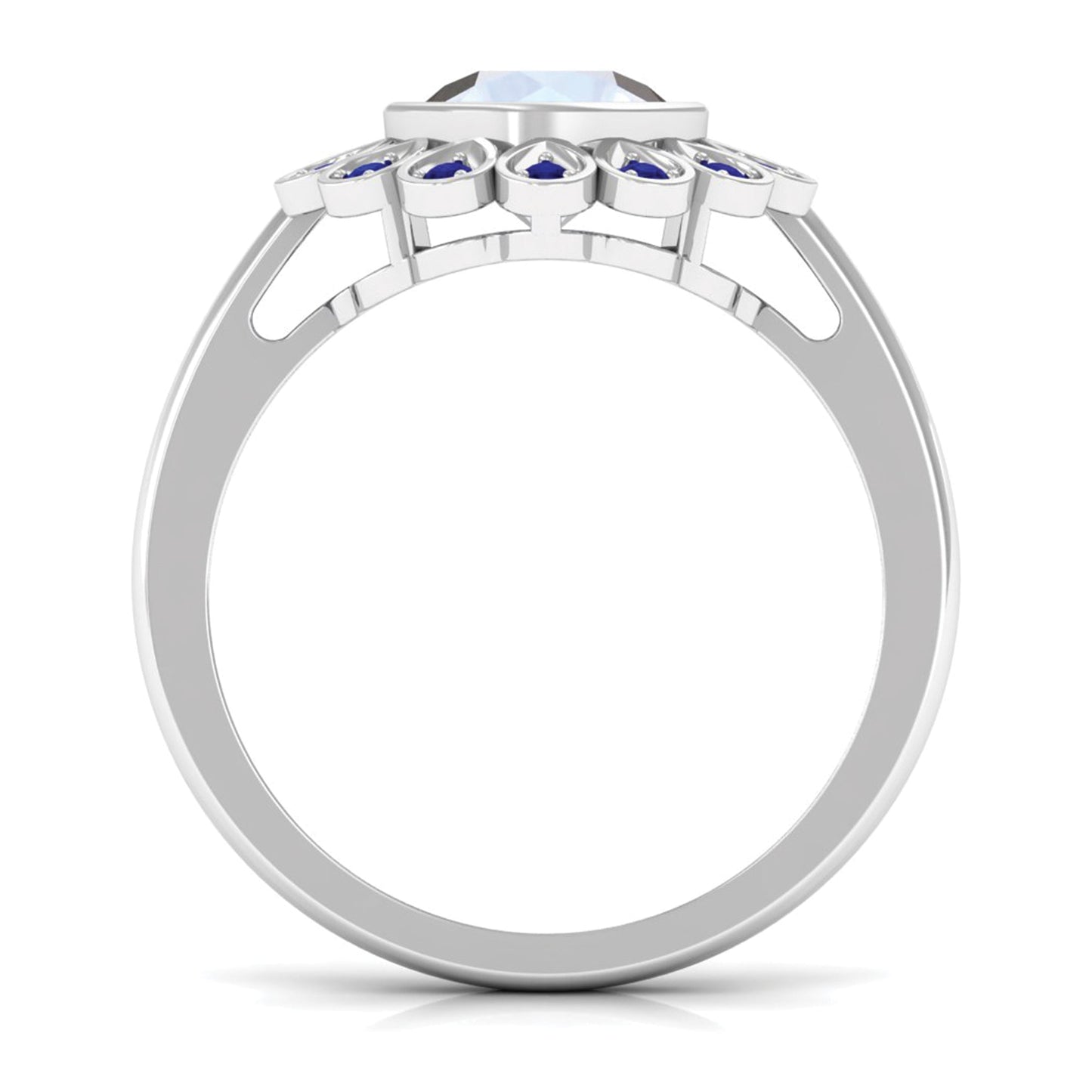 0.8 Carat Bezel Set Moonstone Vintage Inspired Engagement Ring with Blue Sapphire