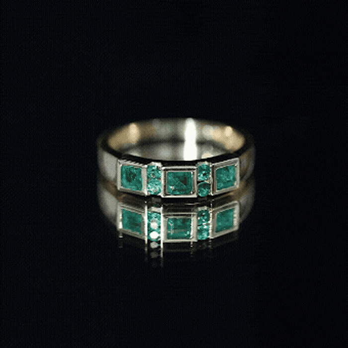 Natural Emerald Princess Cut Band Ring