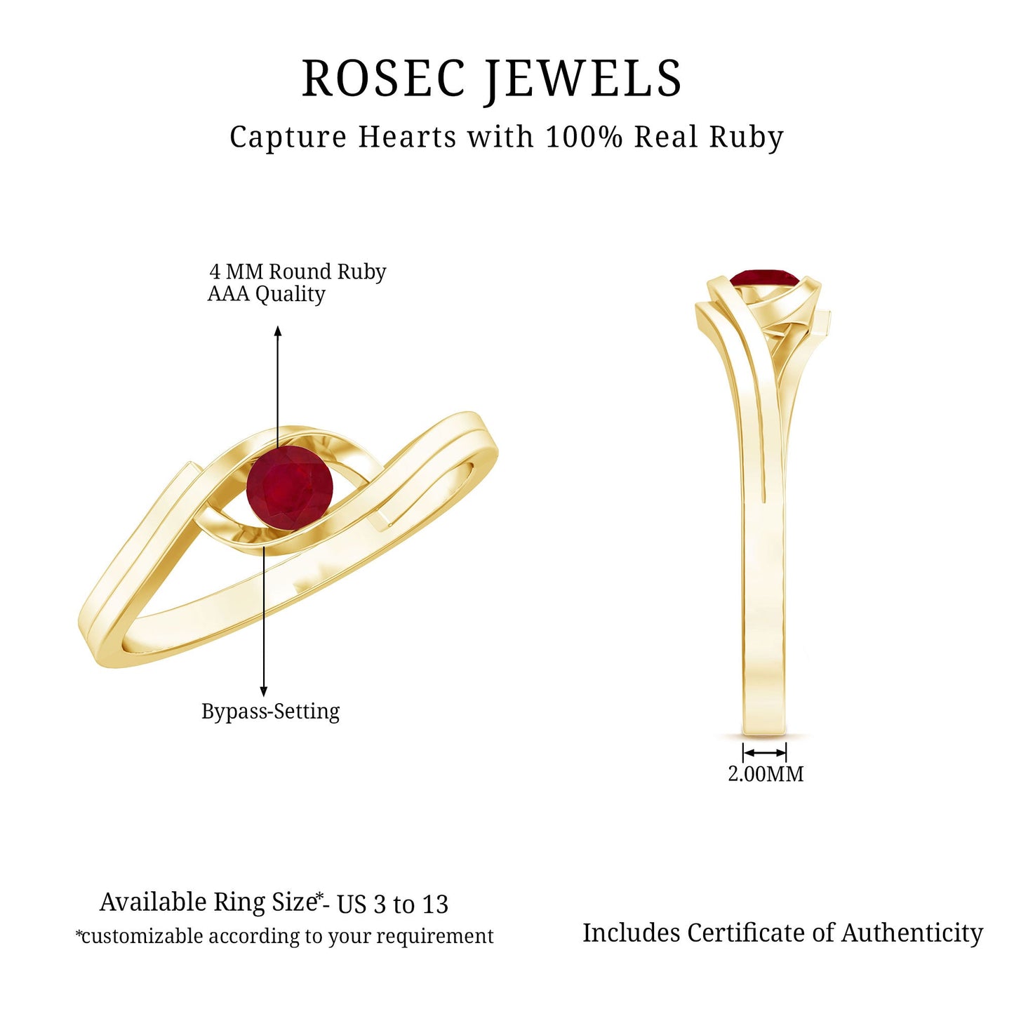 Natural Red Ruby Promise Ring with Bypass Shank