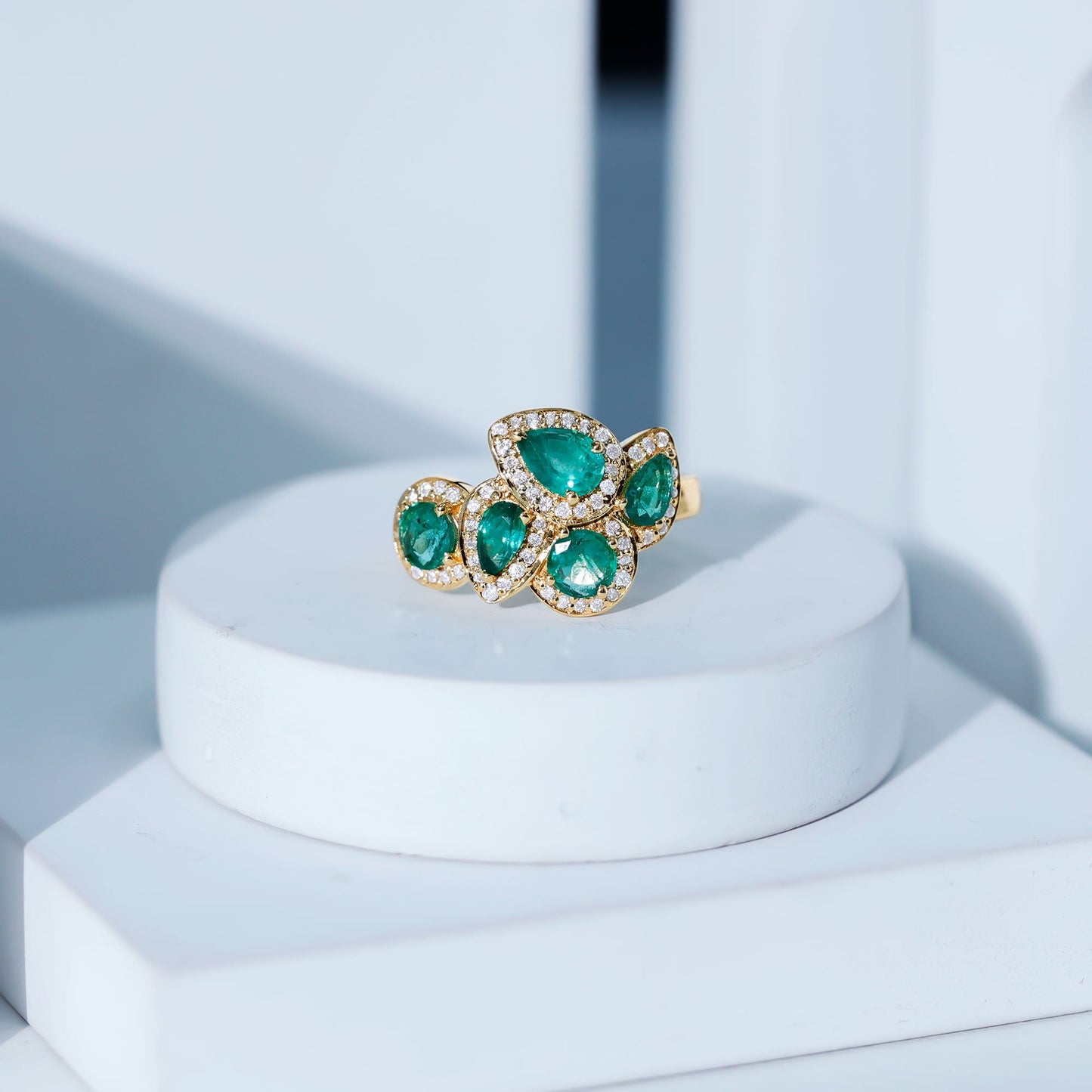 Natural Emerald and Diamond Cluster Engagement Ring