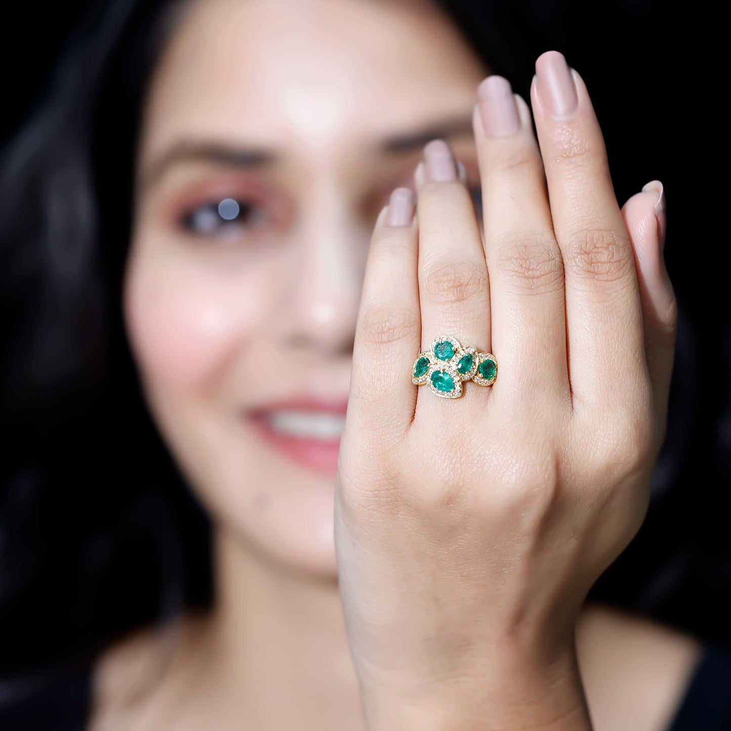 Natural Emerald and Diamond Cluster Engagement Ring