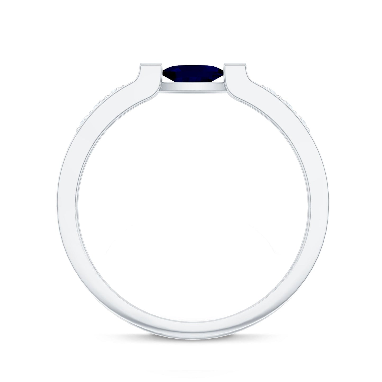 East West Style Oval Blue Sapphire Solitaire Ring with Diamond
