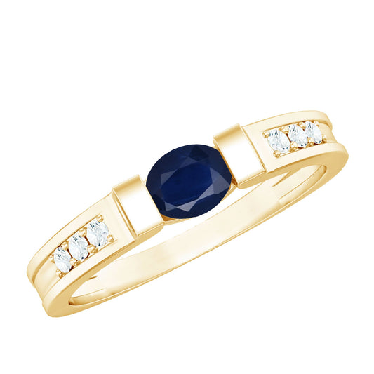 East West Style Oval Blue Sapphire Solitaire Ring with Diamond