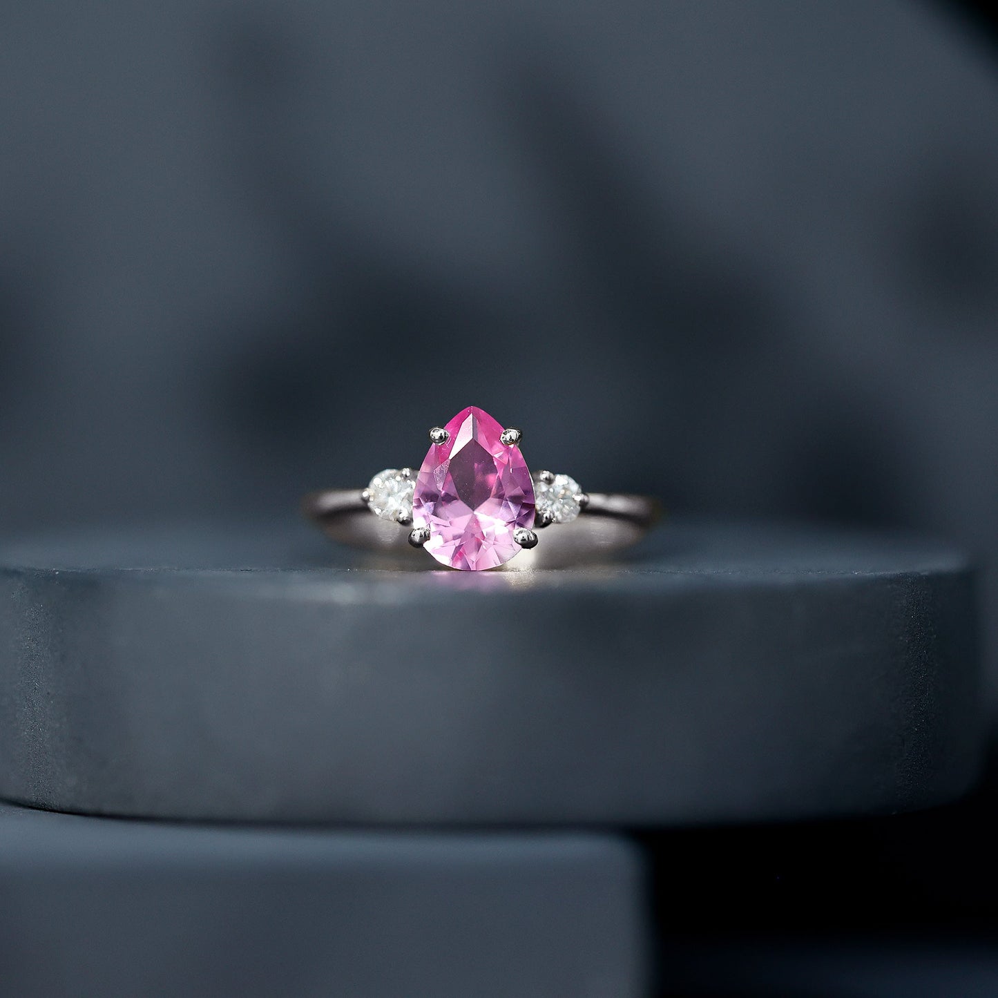 1 CT Lab Grown Pink Sapphire Teardrop Engagement Ring with Diamond