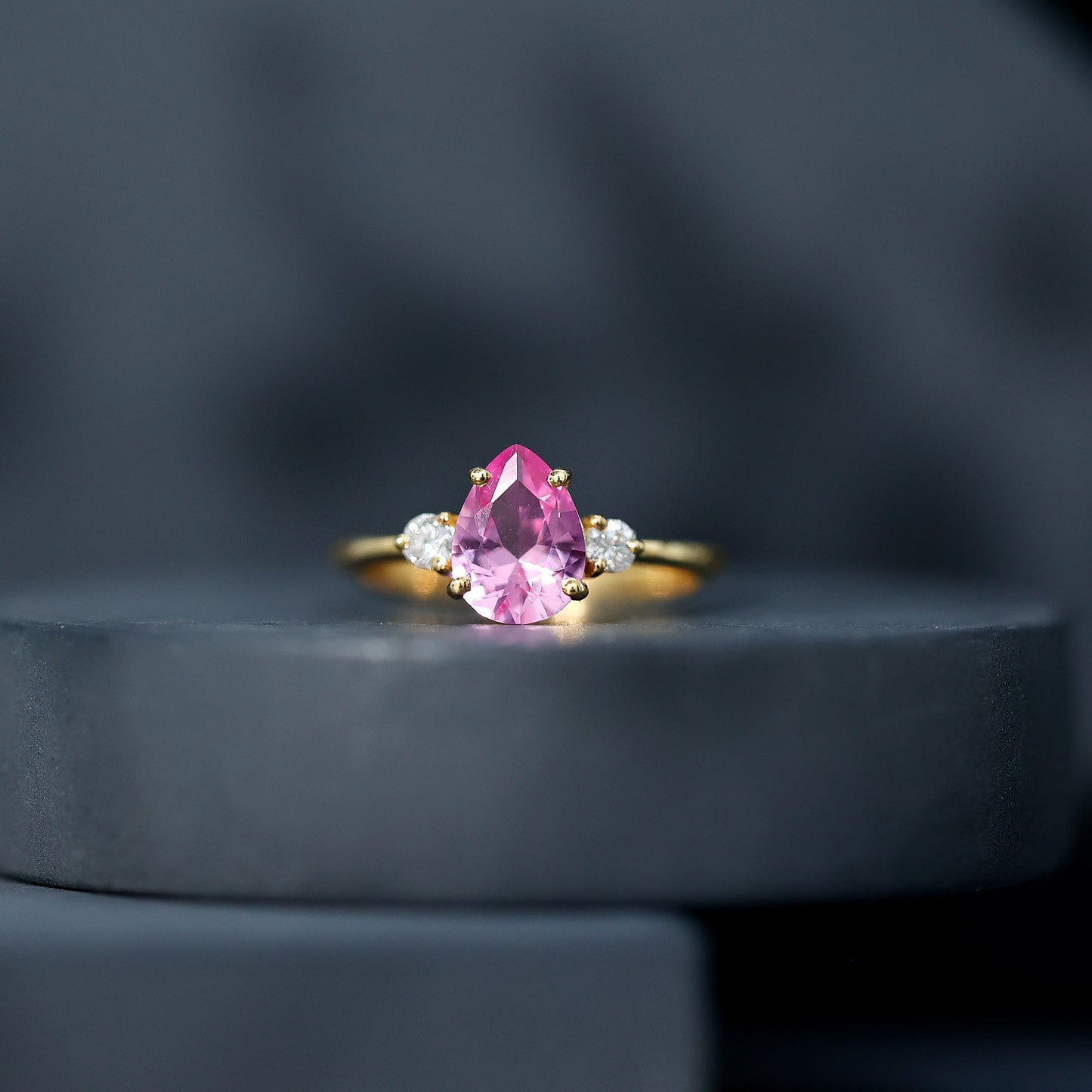 1 CT Lab Grown Pink Sapphire Teardrop Engagement Ring with Diamond