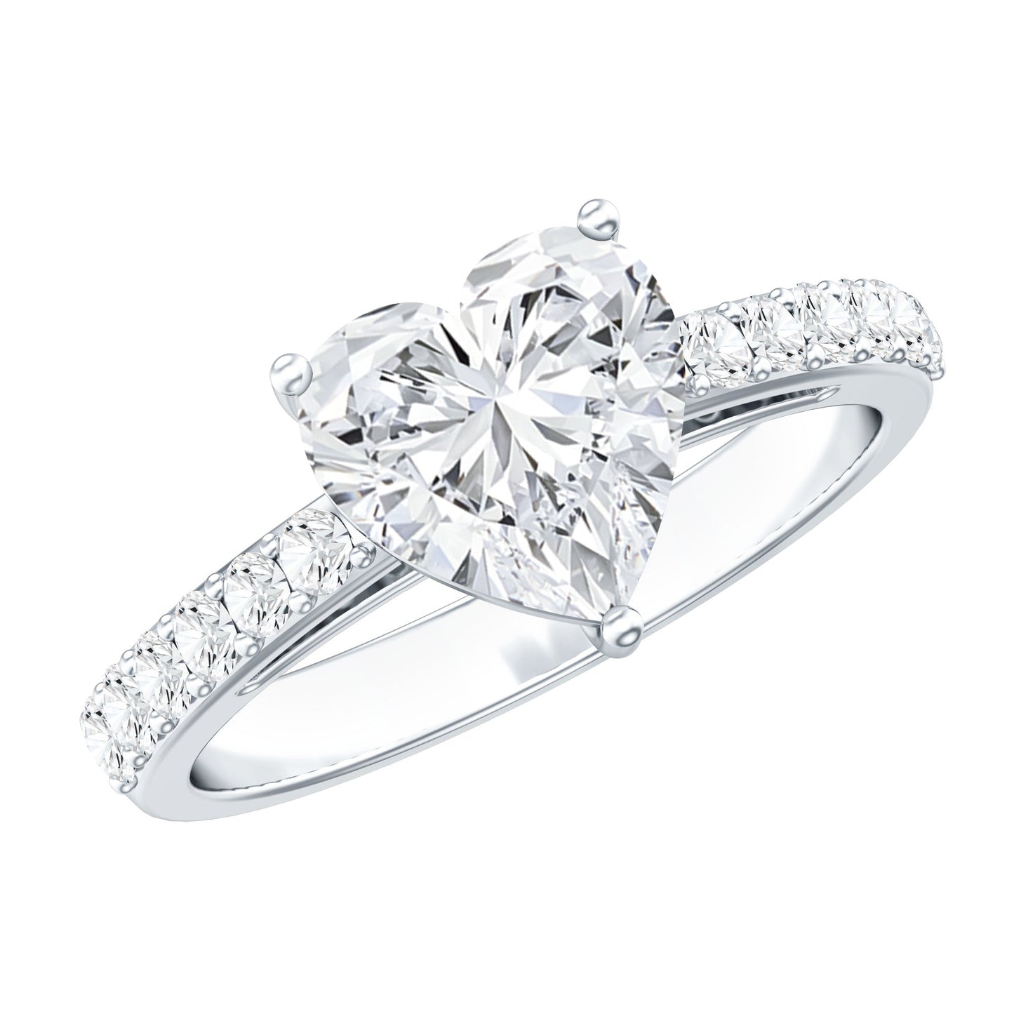 2 CT Moissanite Heart Engagement Ring With Side Stones
