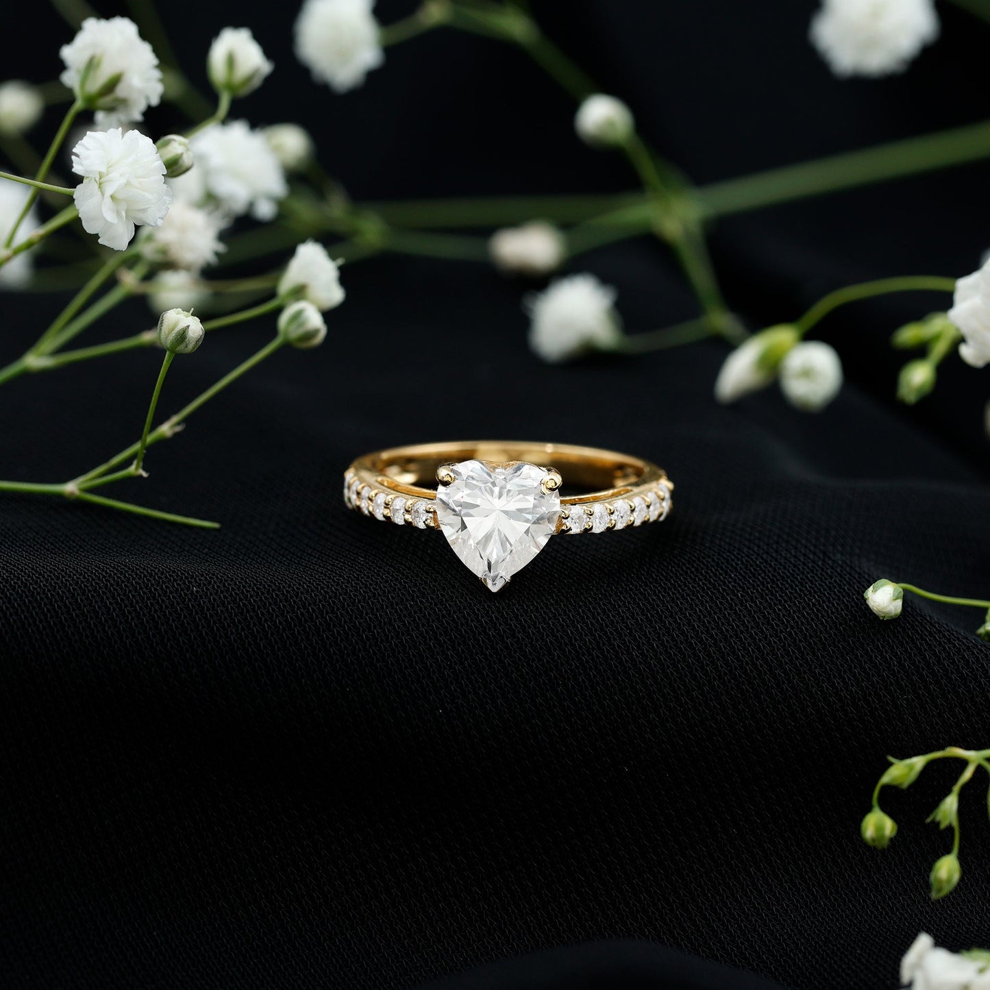 2 CT Moissanite Heart Engagement Ring With Side Stones