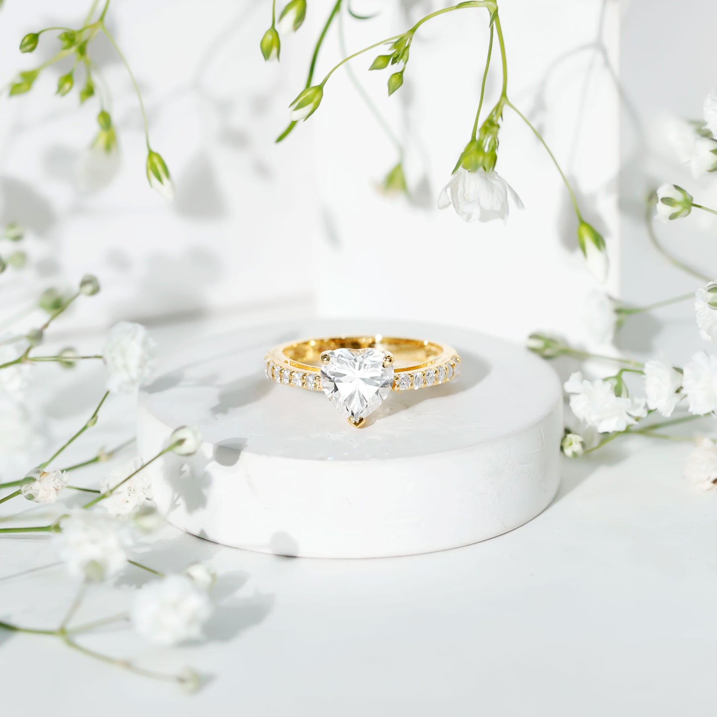 2 CT Moissanite Heart Engagement Ring With Side Stones