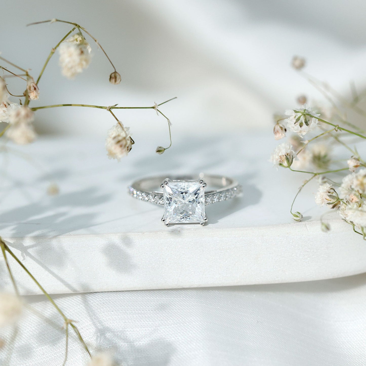3 Carat Moissanite Princess Cut Engagement Ring With Double Prongs