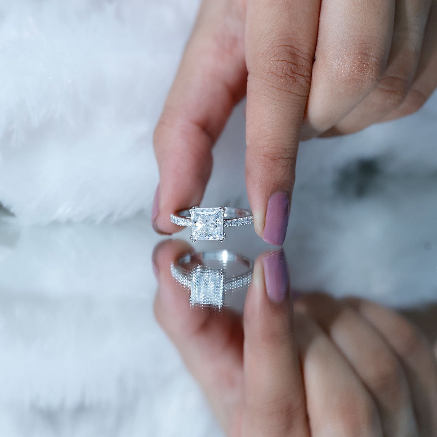 3 Carat Moissanite Princess Cut Engagement Ring With Double Prongs