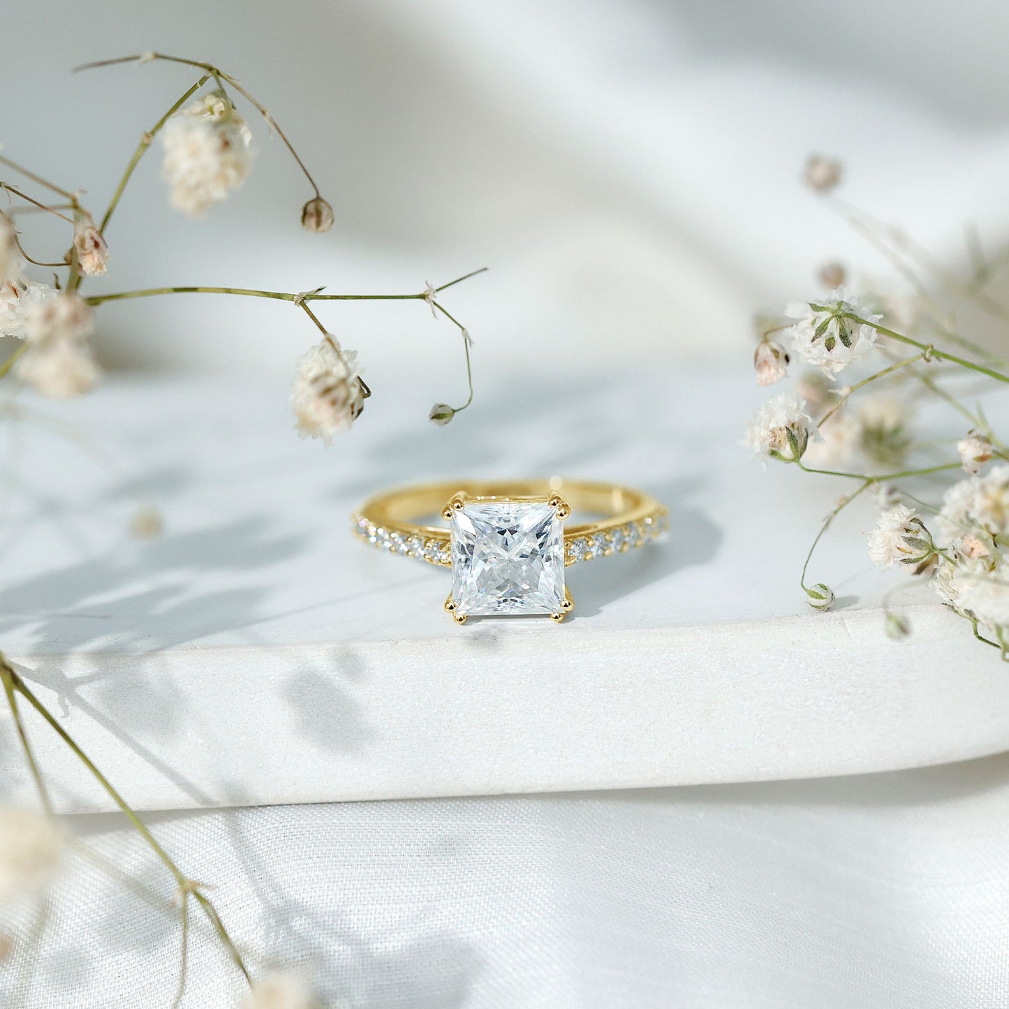 3 Carat Moissanite Princess Cut Engagement Ring With Double Prongs