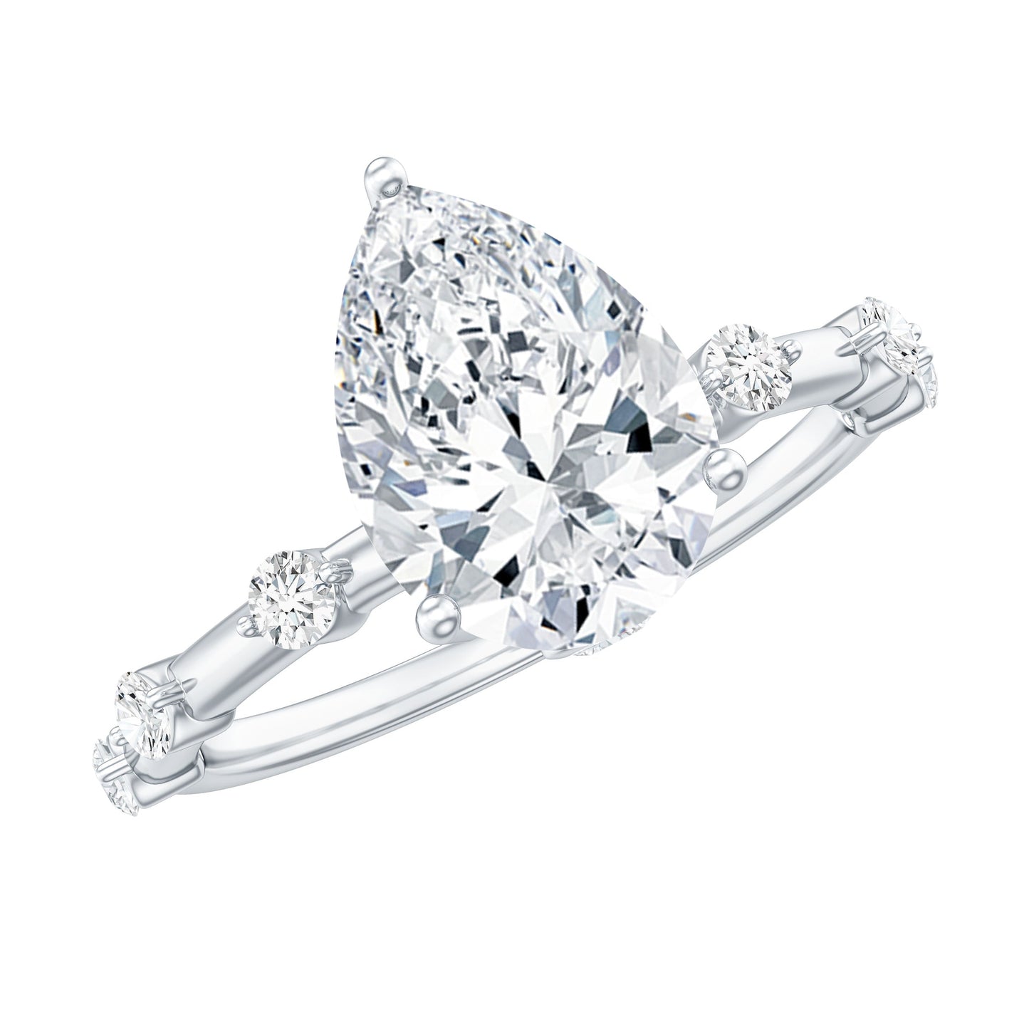 Pear Shaped Moissanite Engagement Ring with Spaced Accent