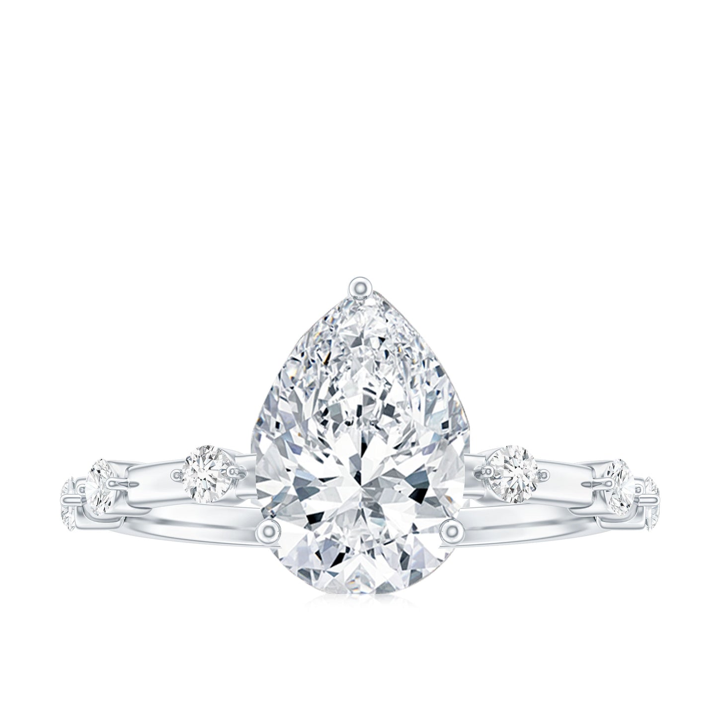 Pear Shaped Moissanite Engagement Ring with Spaced Accent