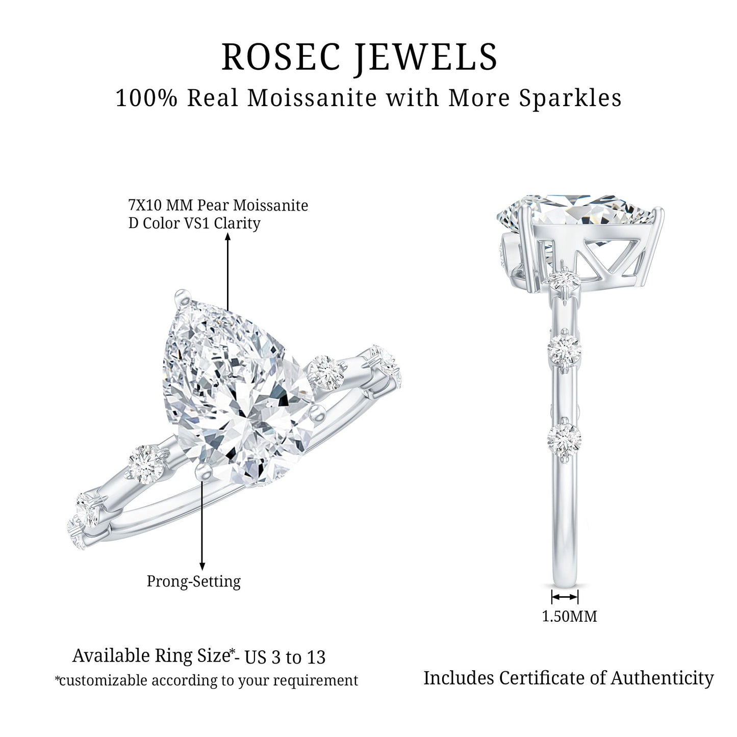 Pear Shaped Moissanite Big Engagement Ring For Women