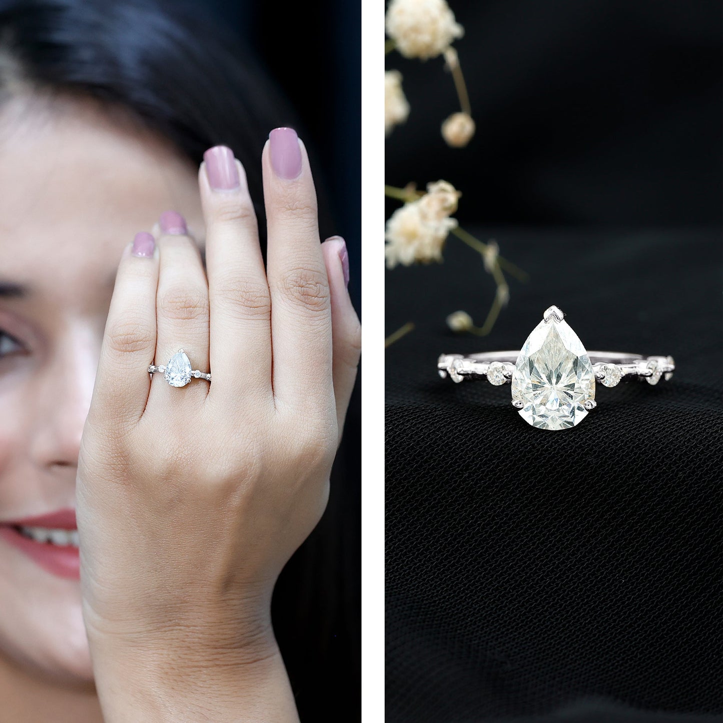 Pear Shaped Moissanite Big Engagement Ring For Women