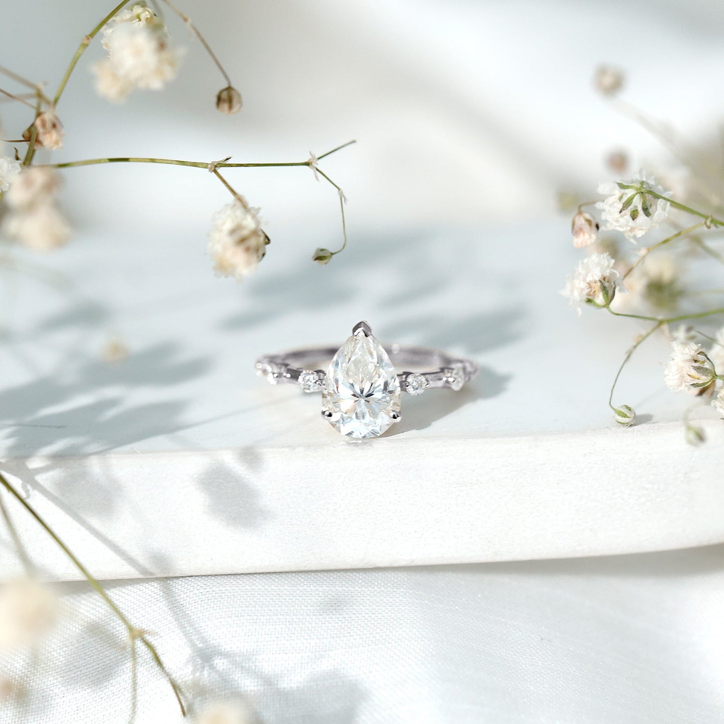 Pear Shaped Moissanite Big Engagement Ring For Women