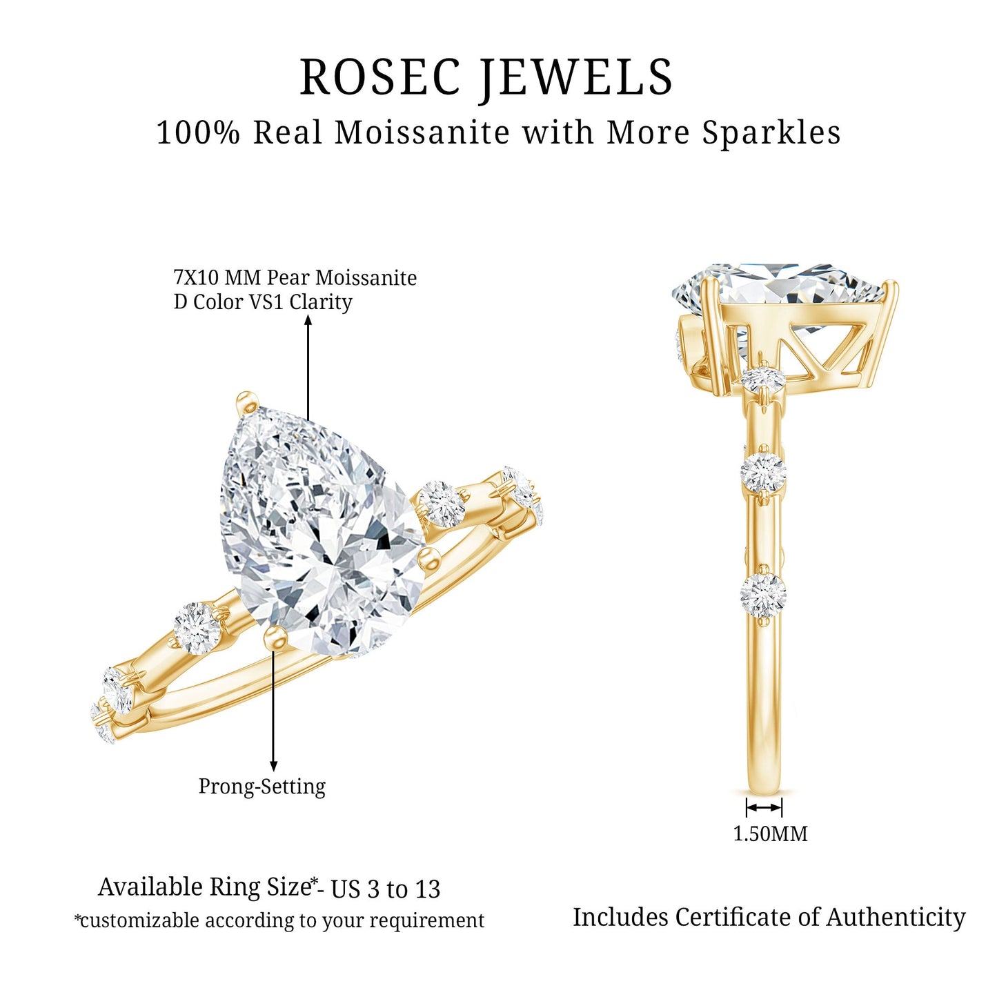 Pear Shaped Moissanite Big Engagement Ring For Women