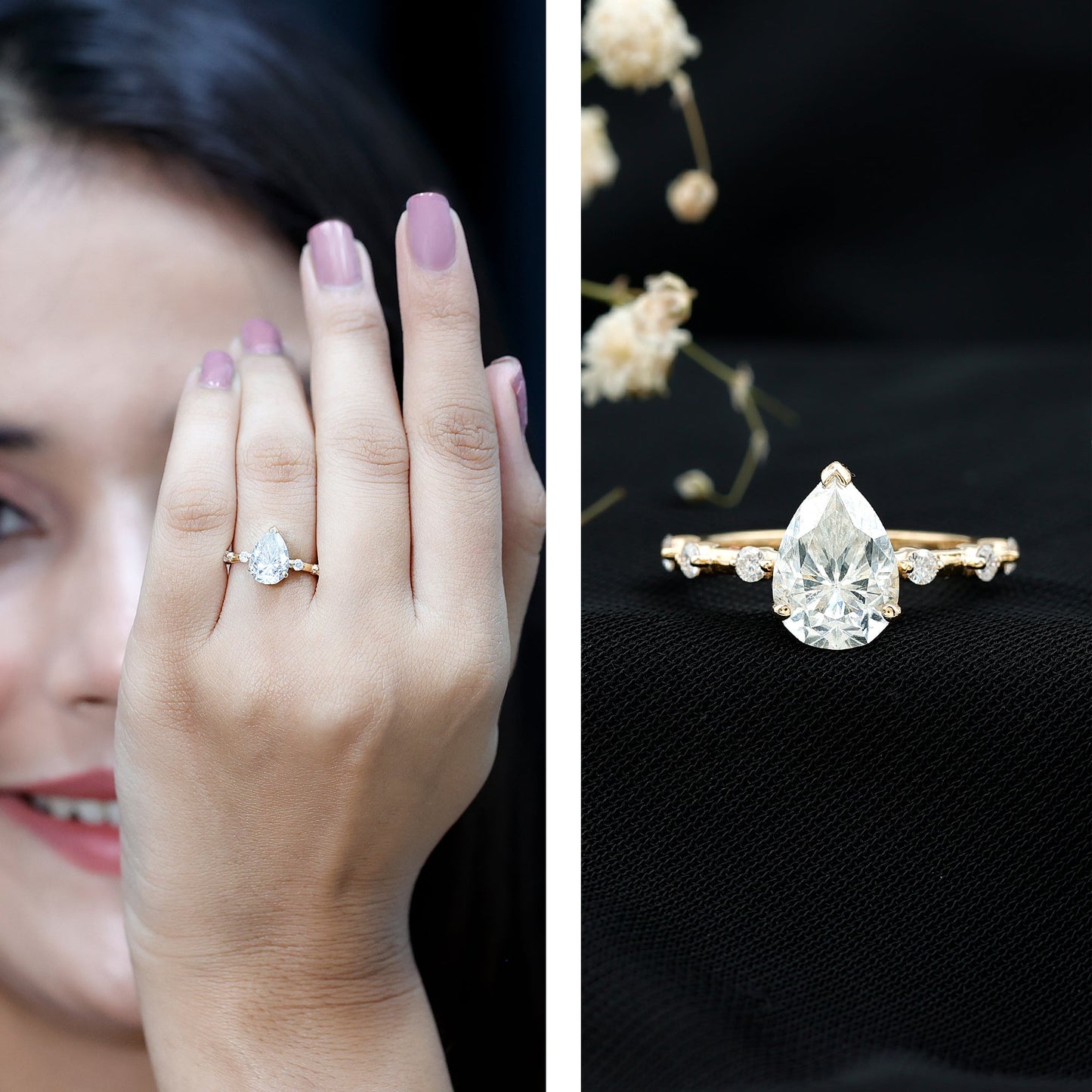 Pear Shaped Moissanite Big Engagement Ring For Women