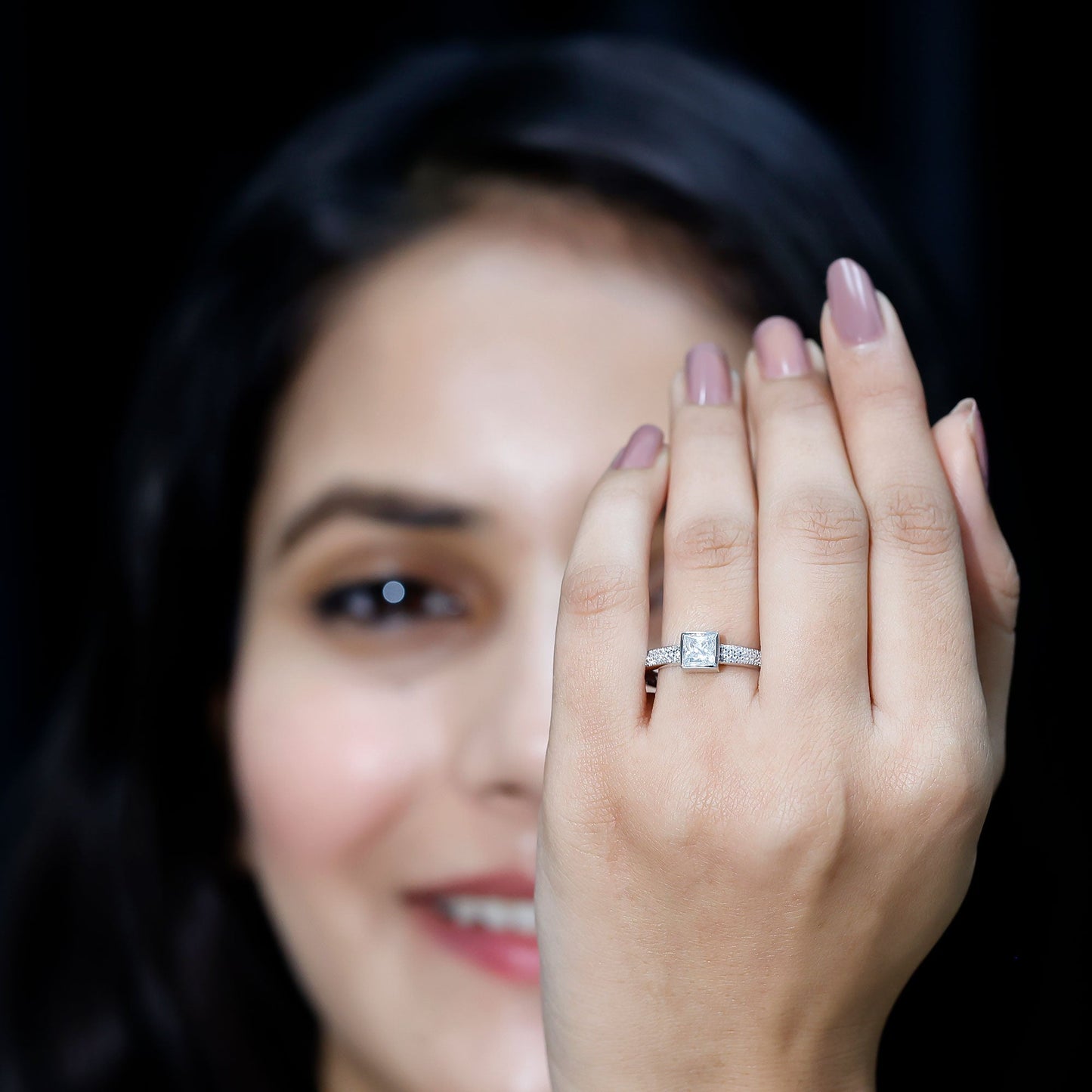 Princess Cut Moissanite Solitaire Engagement Ring in Bezel Setting