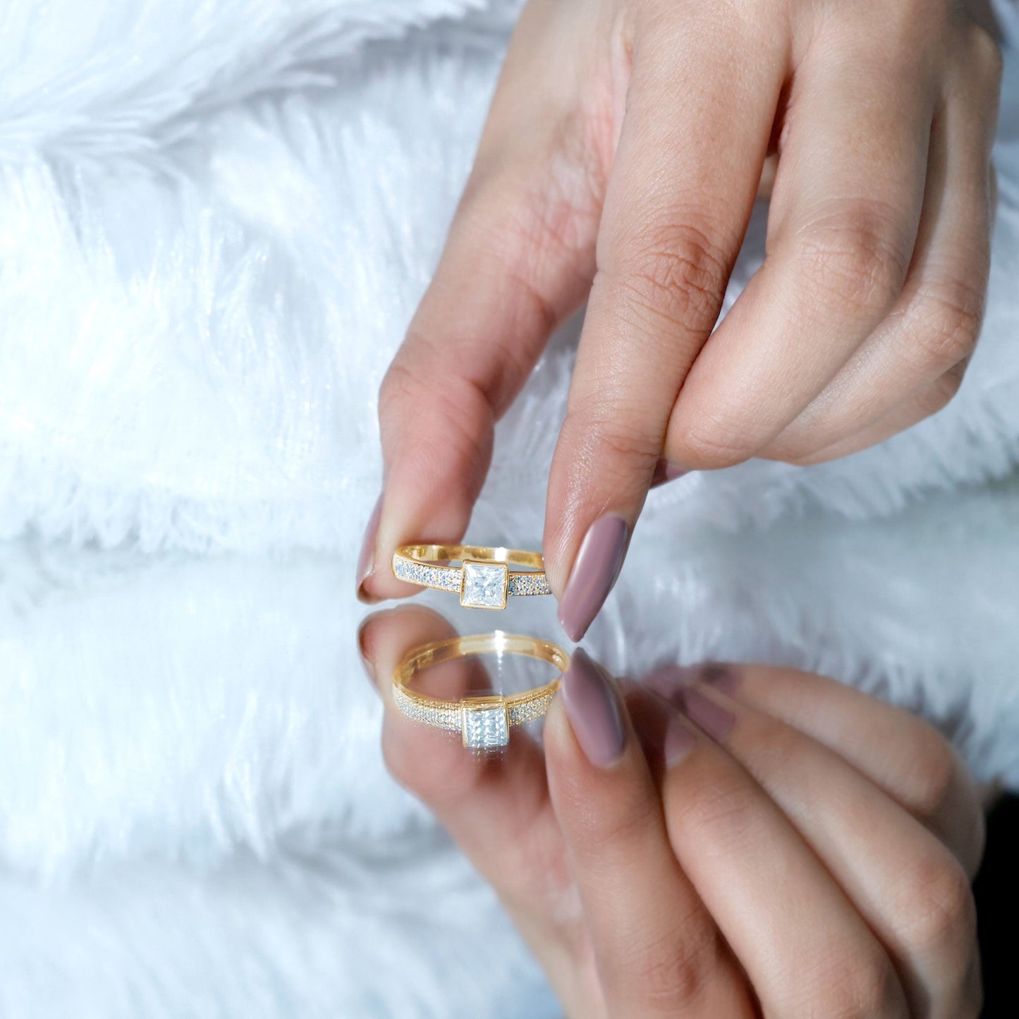 Princess Cut Moissanite Solitaire Engagement Ring in Bezel Setting