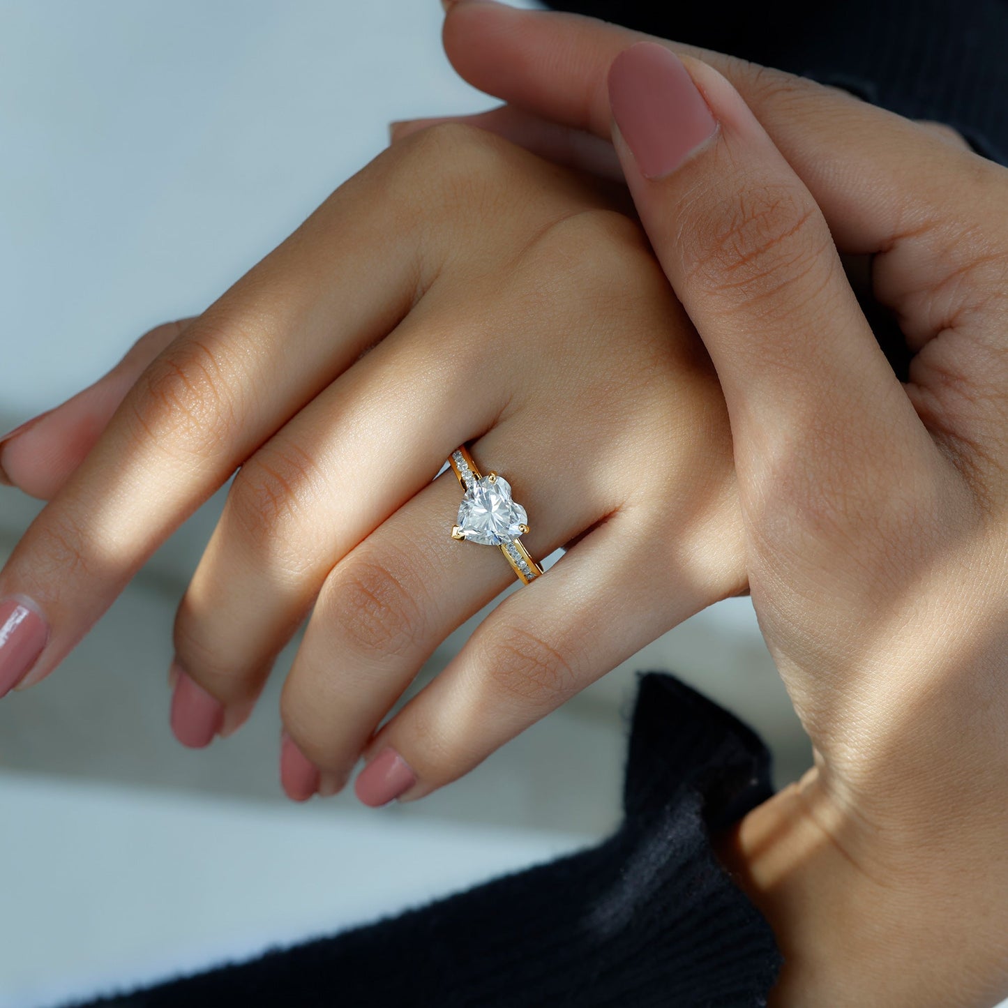 Moissanite 2 Carat Heart Engagement Ring with Side Stones