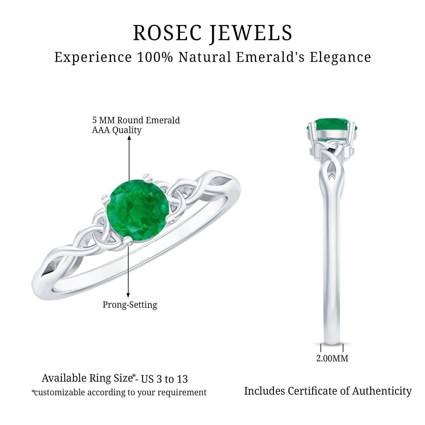 Solitaire Round Emerald Promise Ring with Celtic Band