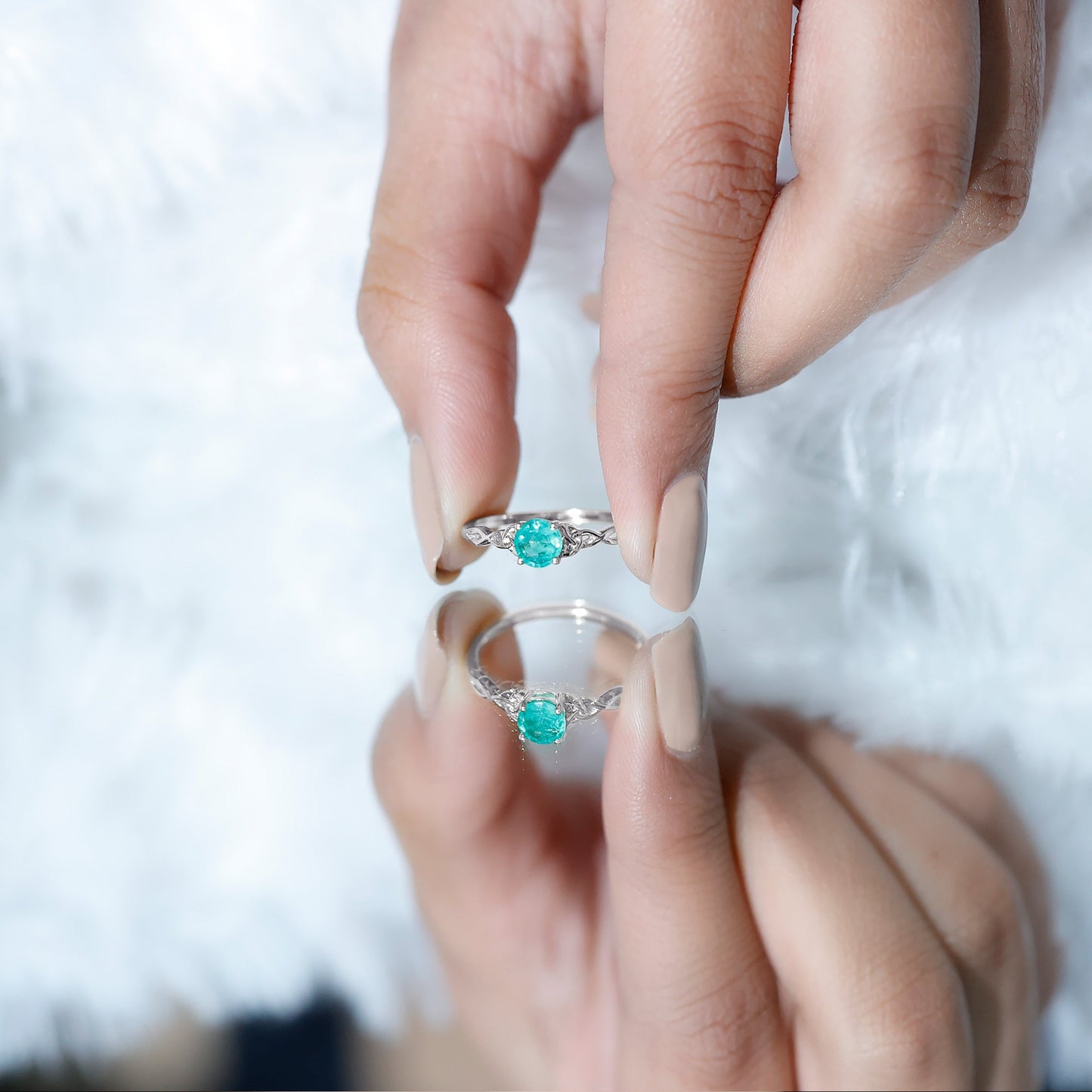 Solitaire Round Emerald Promise Ring with Celtic Band
