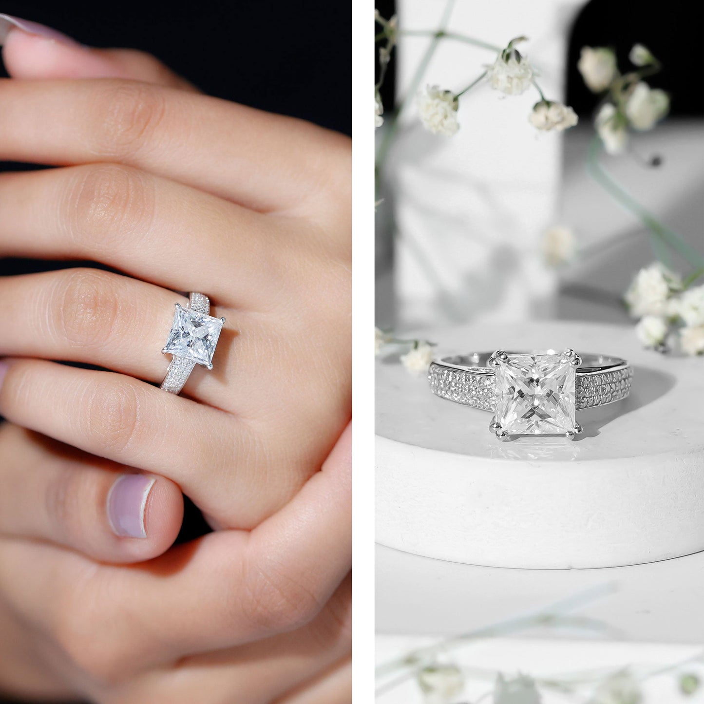 Princess Cut Moissanite Engagement Ring With Certificate