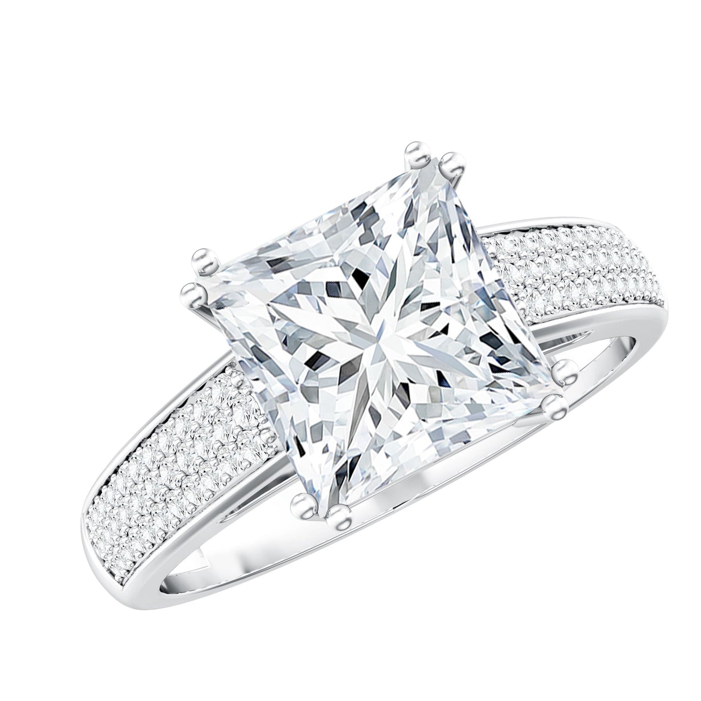 3 Carat Princess Cut Moissanite Side Stone Engagement Ring